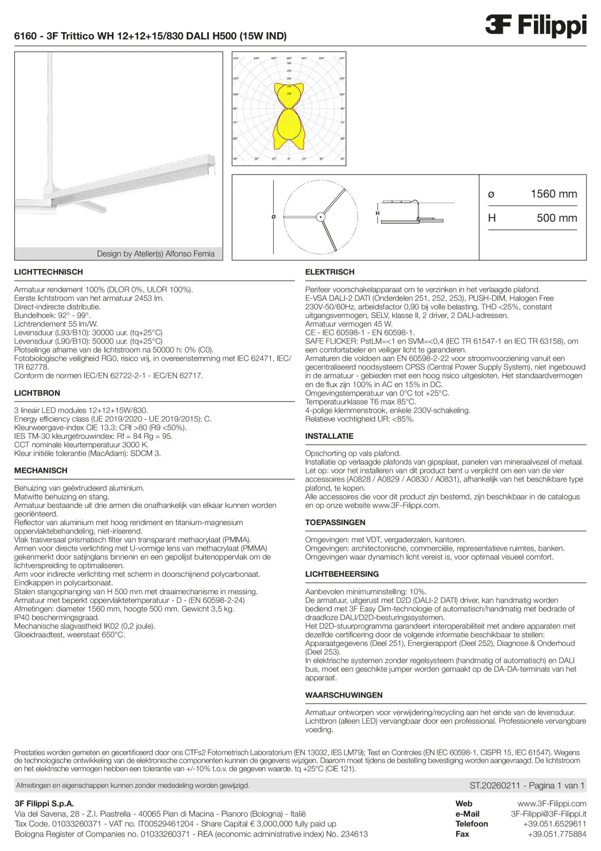 6160 - 3F Trittico WH 12+12+15-830 DALI H500 (15W IND) - Datasheet - nl