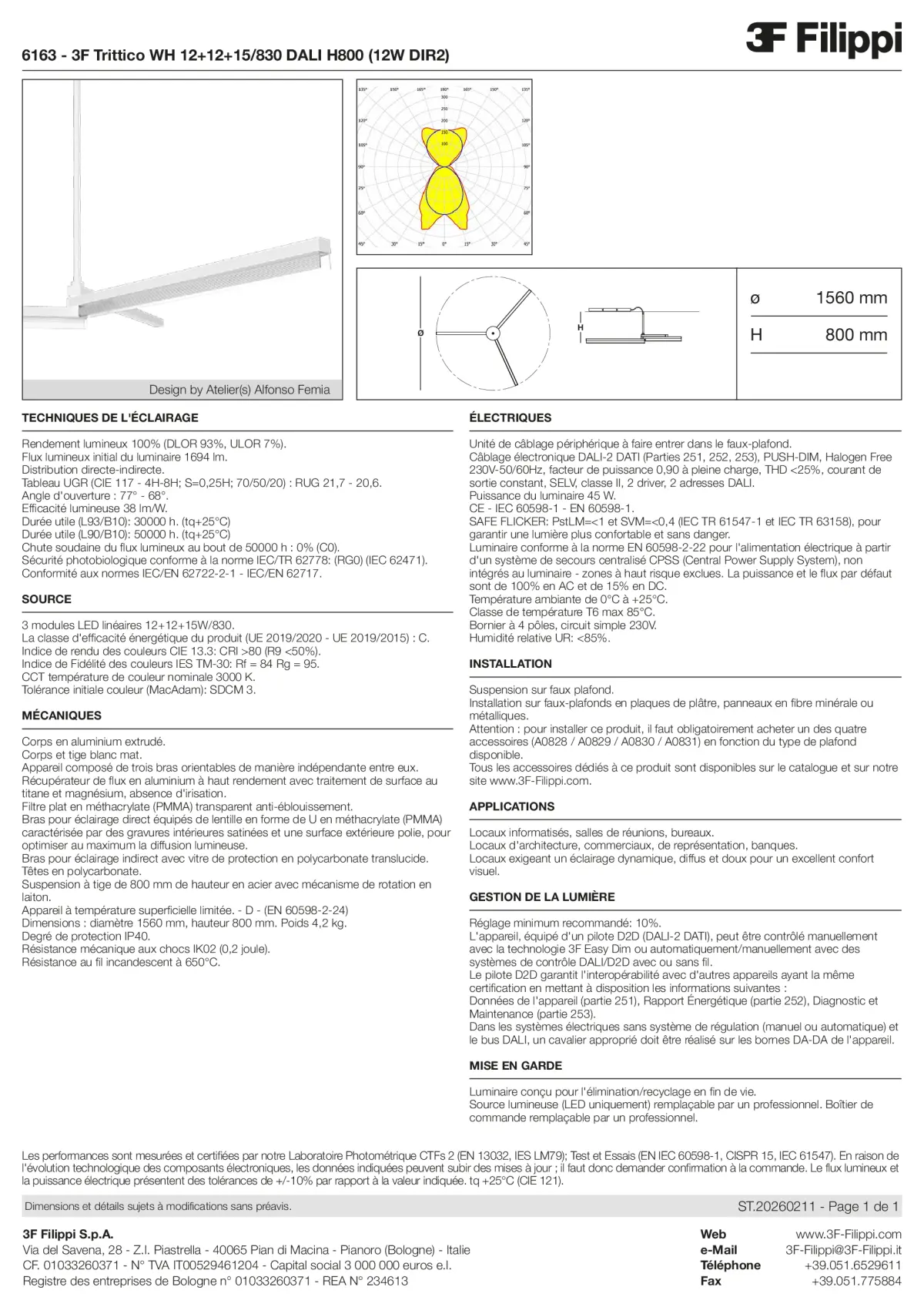 6163 - 3F Trittico WH 12+12+15-830 DALI H800 (12W DIR2) - Datasheet - fr