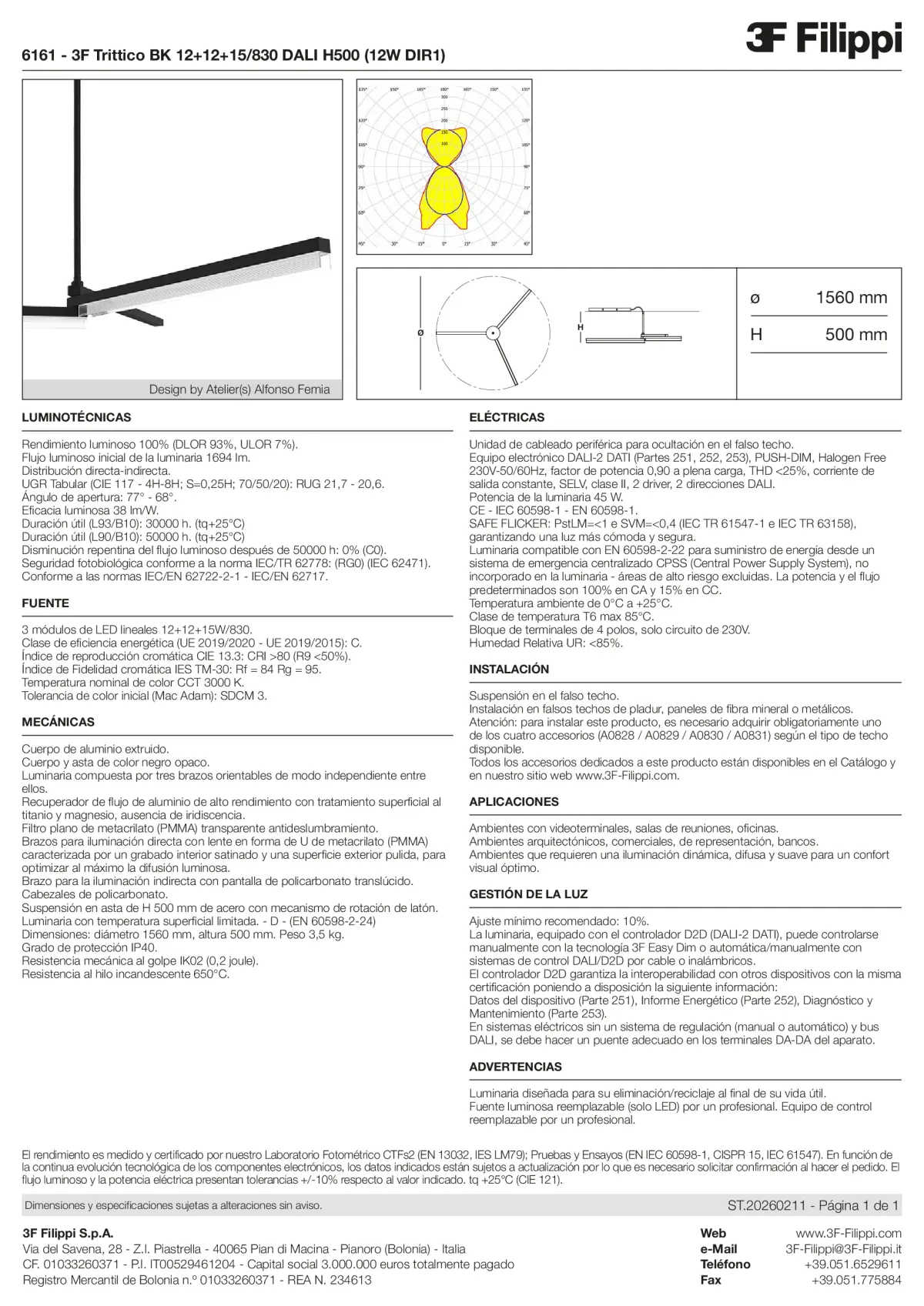 6161 - 3F Trittico BK 12+12+15-830 DALI H500 (12W DIR1) - Datasheet - es