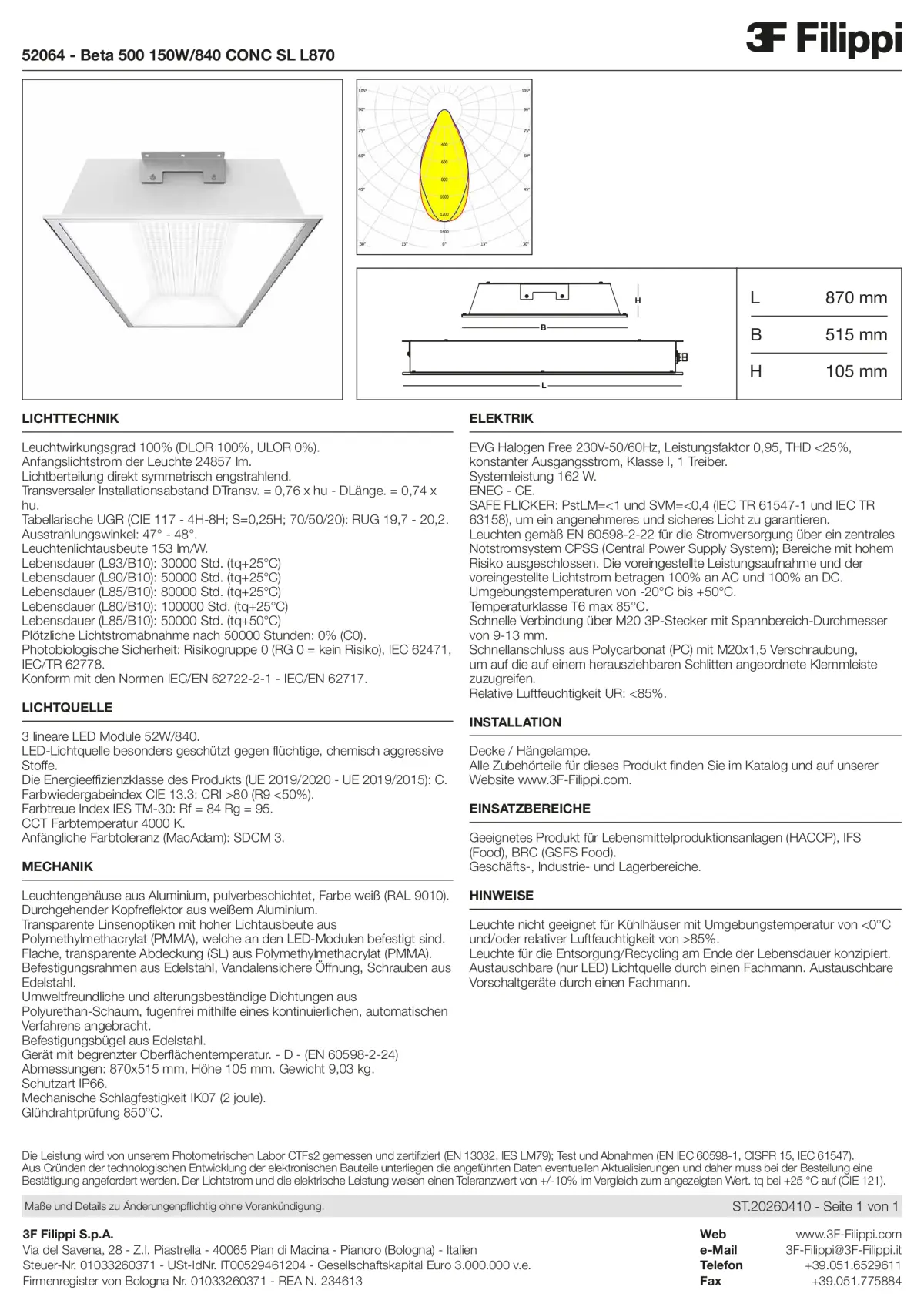 52064 - Beta 500 150W-840 CONC SL L870 - Datasheet - de