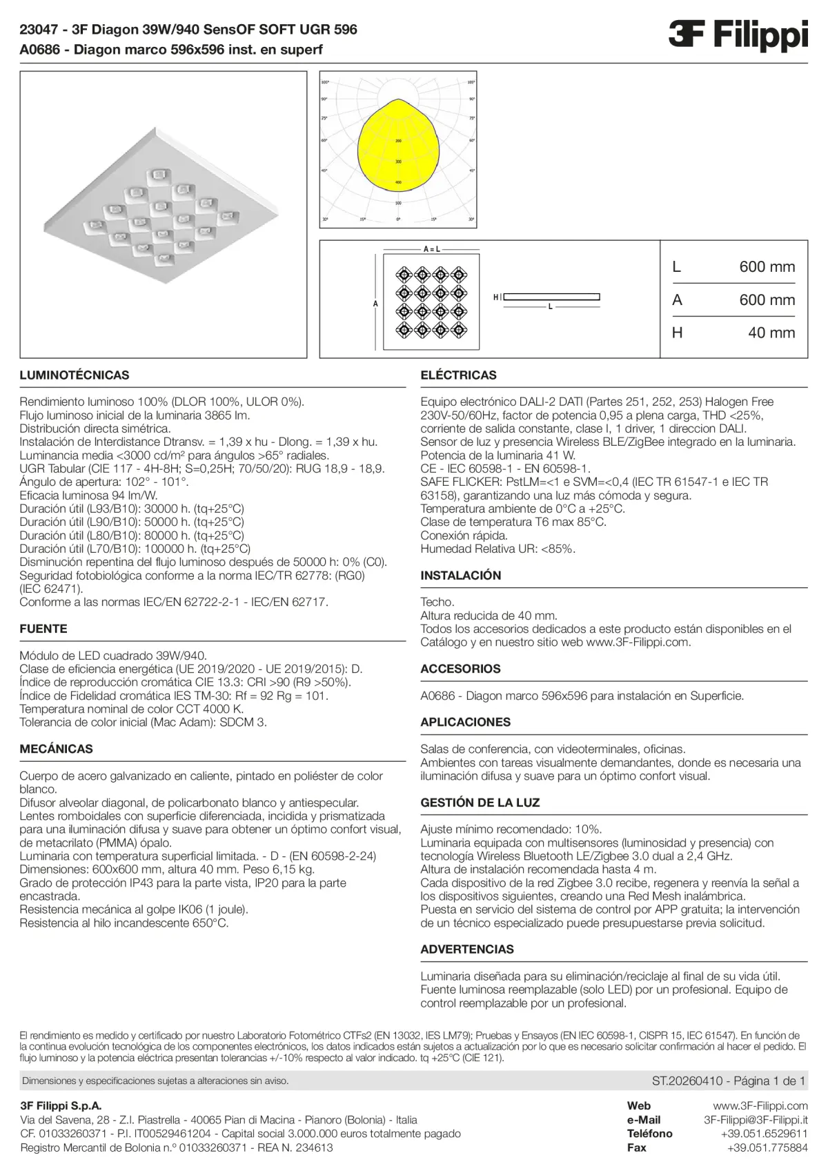 23047+A0686 - 3F Diagon 39W-940 SensOF SOFT UGR 596 + Corn.plaf. - Datasheet - es