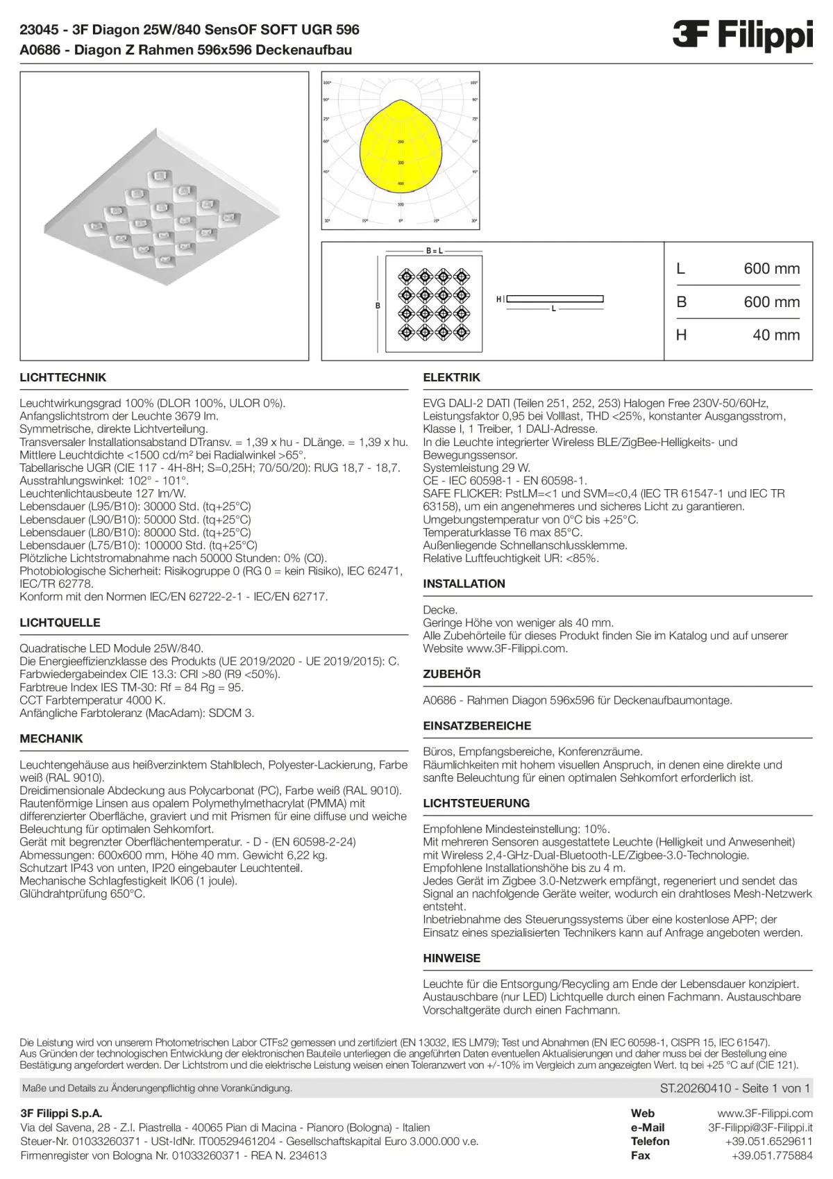 23045+A0686 - 3F Diagon 25W-840 SensOF SOFT UGR 596 + Corn.plaf. - Datasheet - de