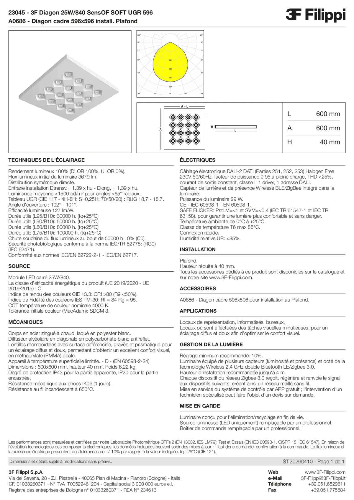 23045+A0686 - 3F Diagon 25W-840 SensOF SOFT UGR 596 + Corn.plaf. - Datasheet - fr