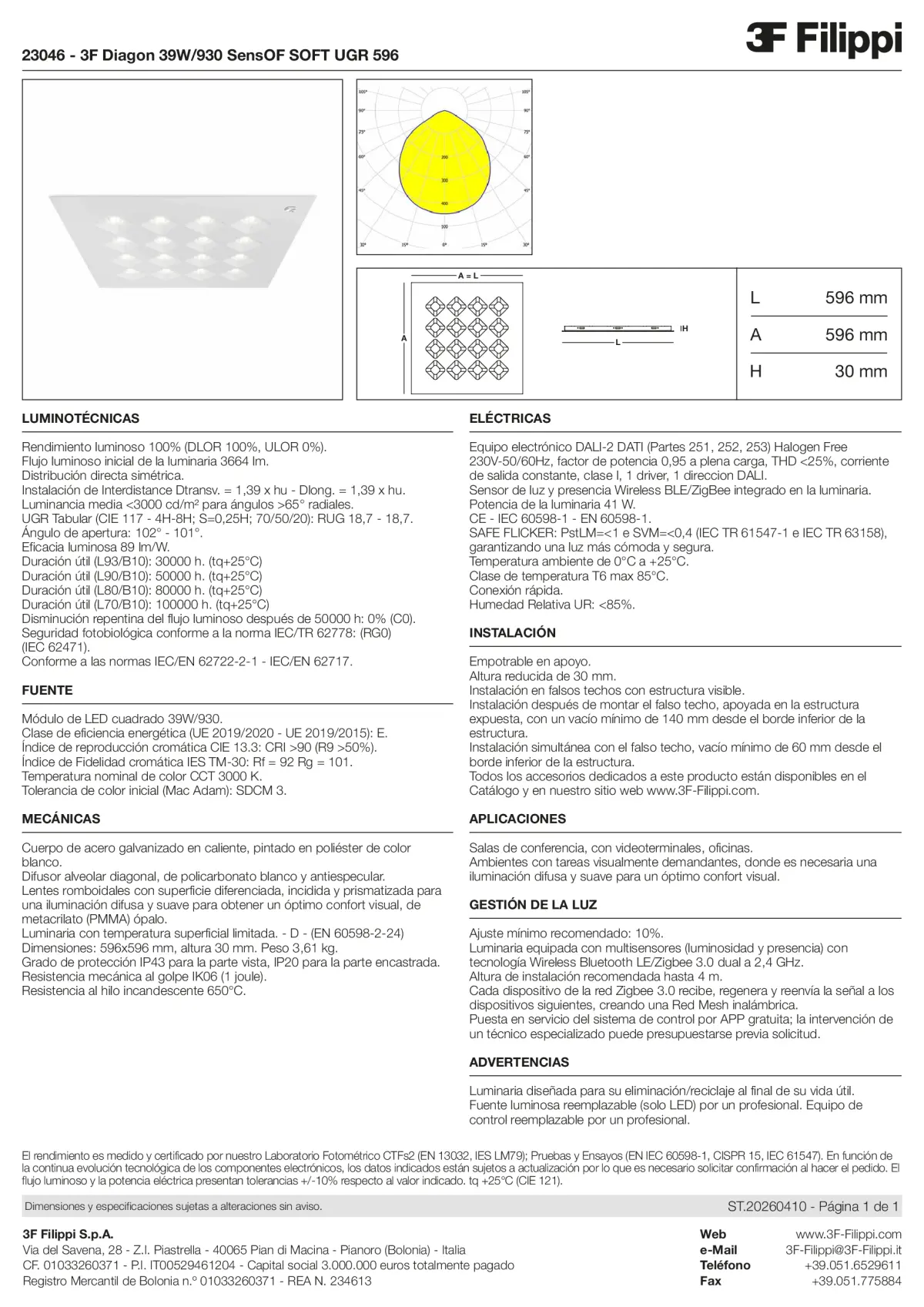 23046 - 3F Diagon 39W-930 SensOF SOFT UGR 596 - Datasheet - es