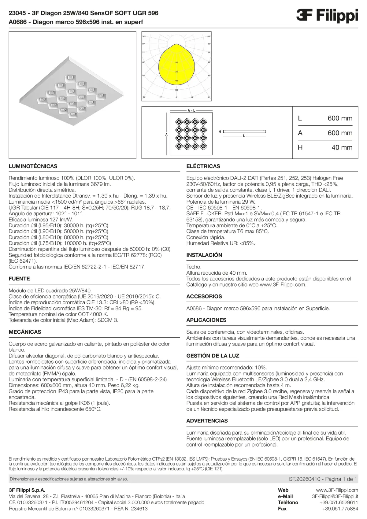 23045+A0686 - 3F Diagon 25W-840 SensOF SOFT UGR 596 + Corn.plaf. - Datasheet - es