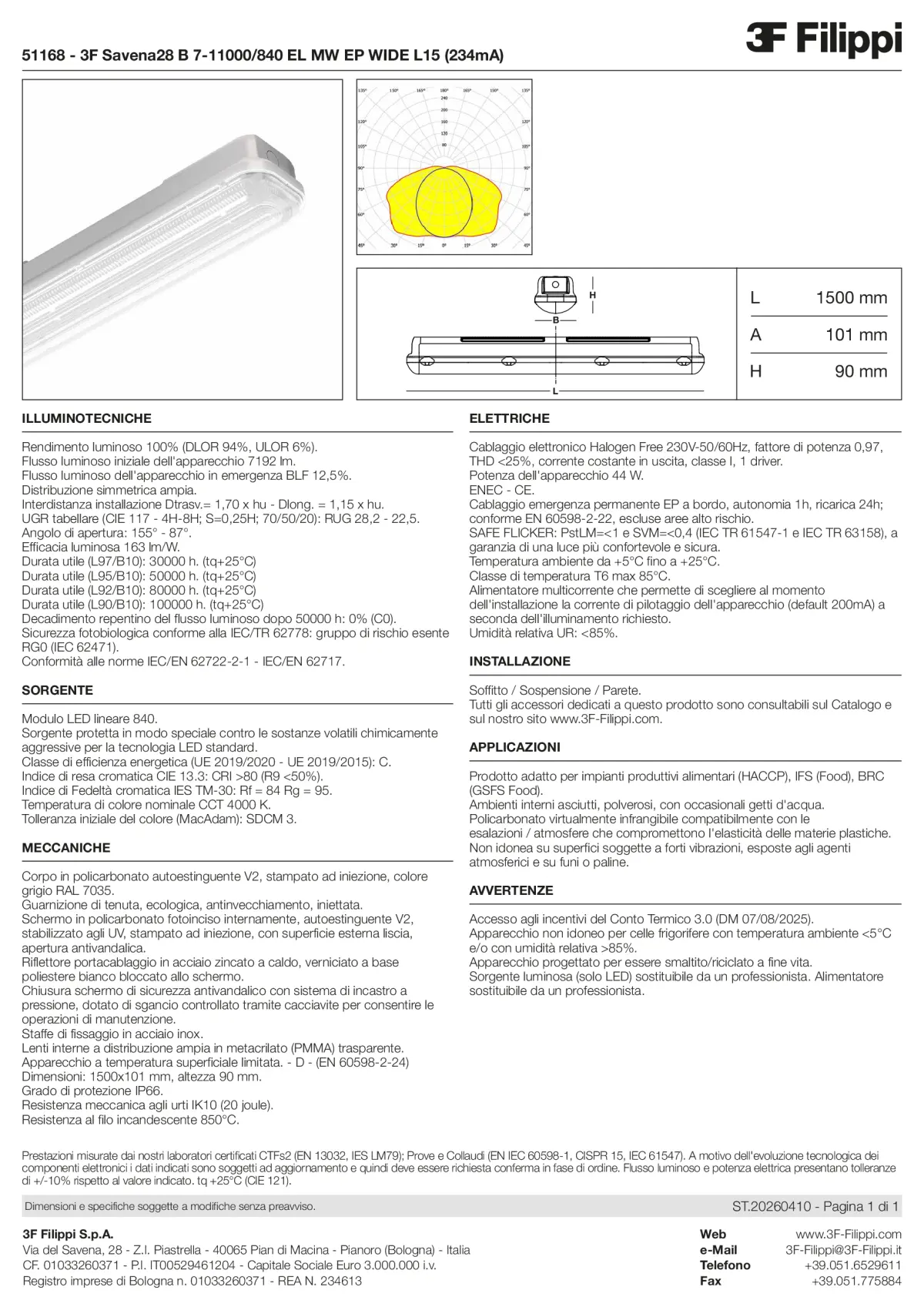 51168 - 3F Savena28 B 7-11000-840 EL MW EP WIDE L15 (234mA) - Datasheet - it