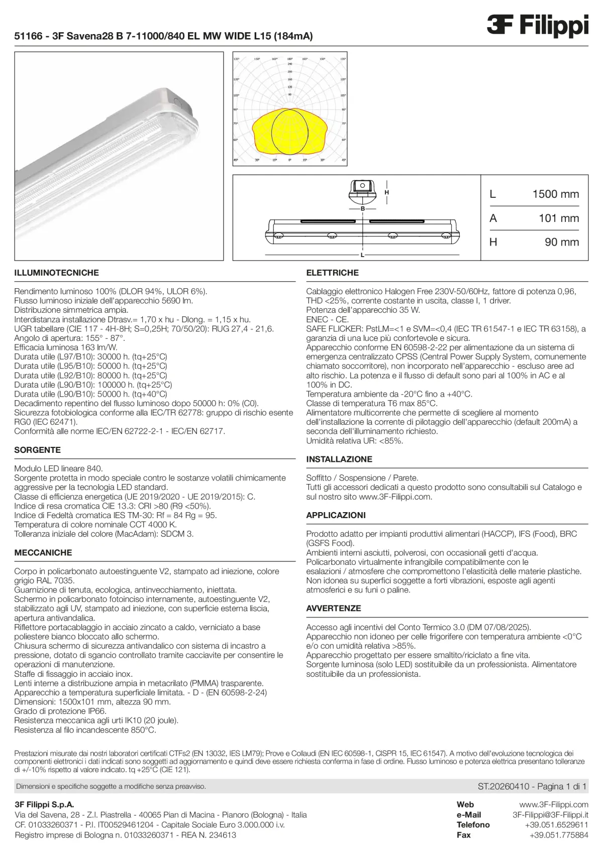 51166 - 3F Savena28 B 7-11000-840 EL MW WIDE L15 (184mA) - Datasheet - it