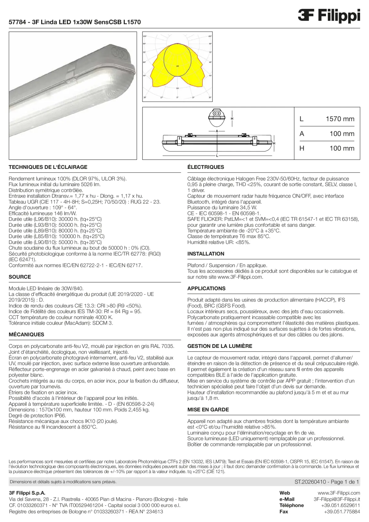 57784 - 3F Linda LED 1x30W SensCSB L1570 - Datasheet - fr