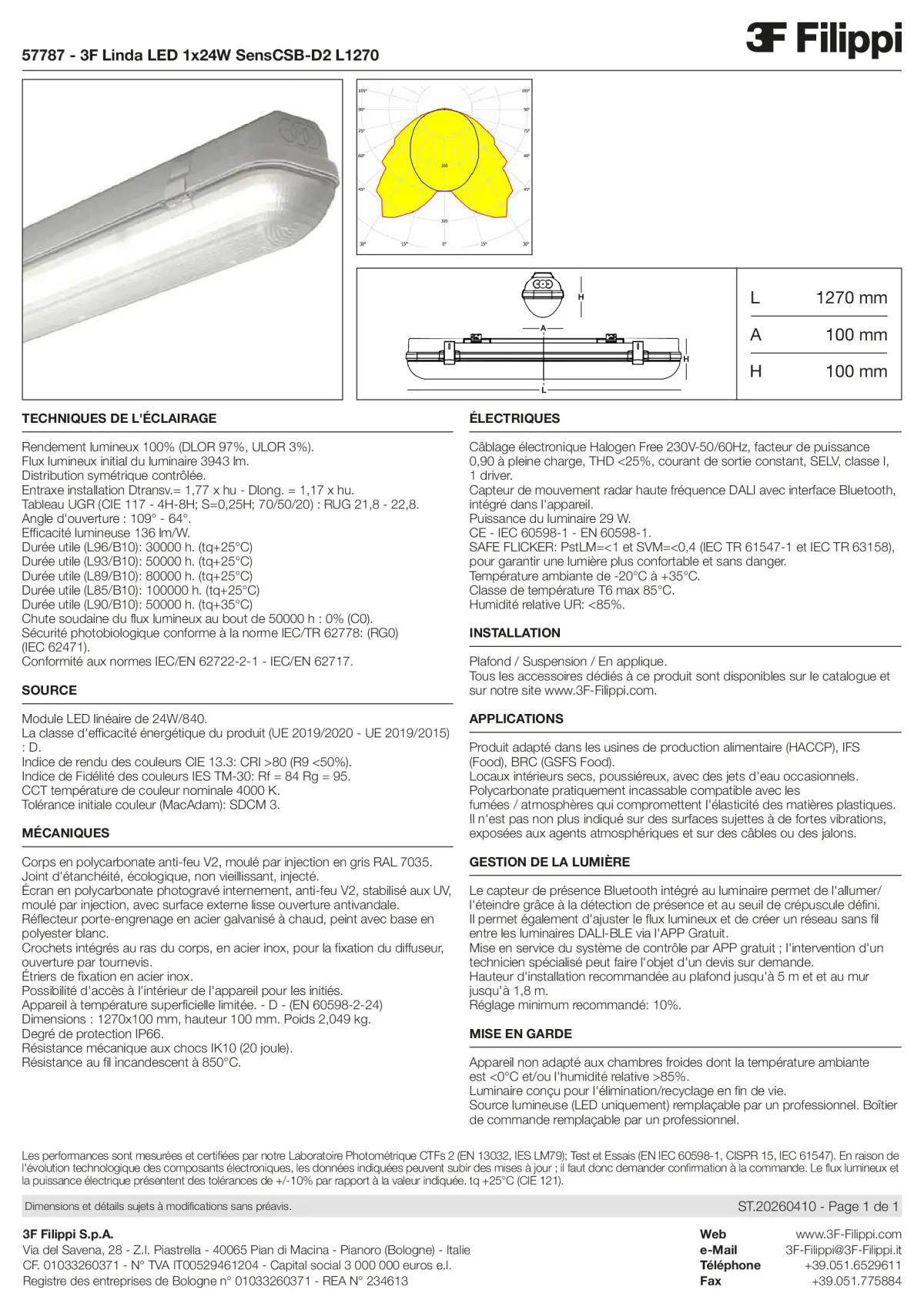 57787 - 3F Linda LED 1x24W SensCSB-D2 L1270 - Datasheet - fr
