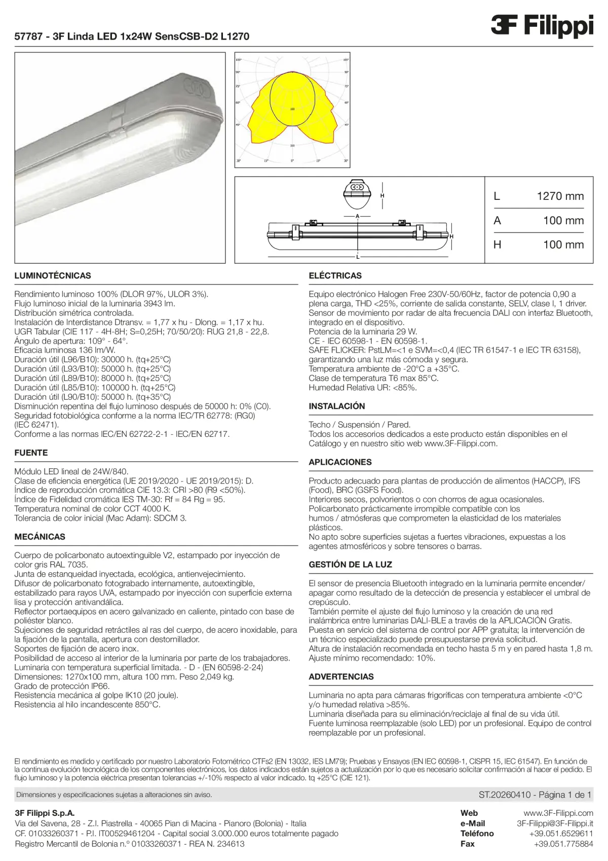57787 - 3F Linda LED 1x24W SensCSB-D2 L1270 - Datasheet - es