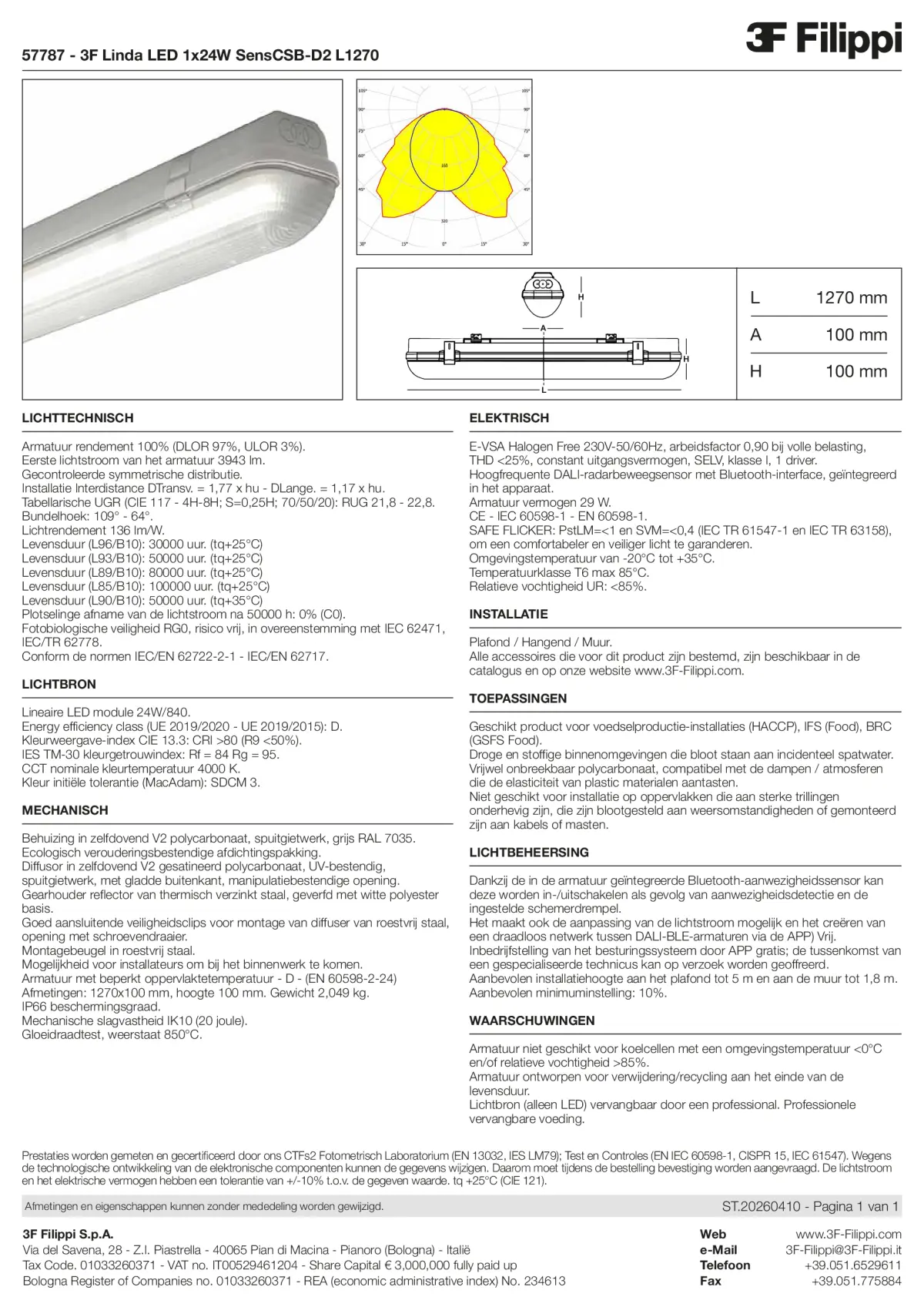 57787 - 3F Linda LED 1x24W SensCSB-D2 L1270 - Datasheet - nl