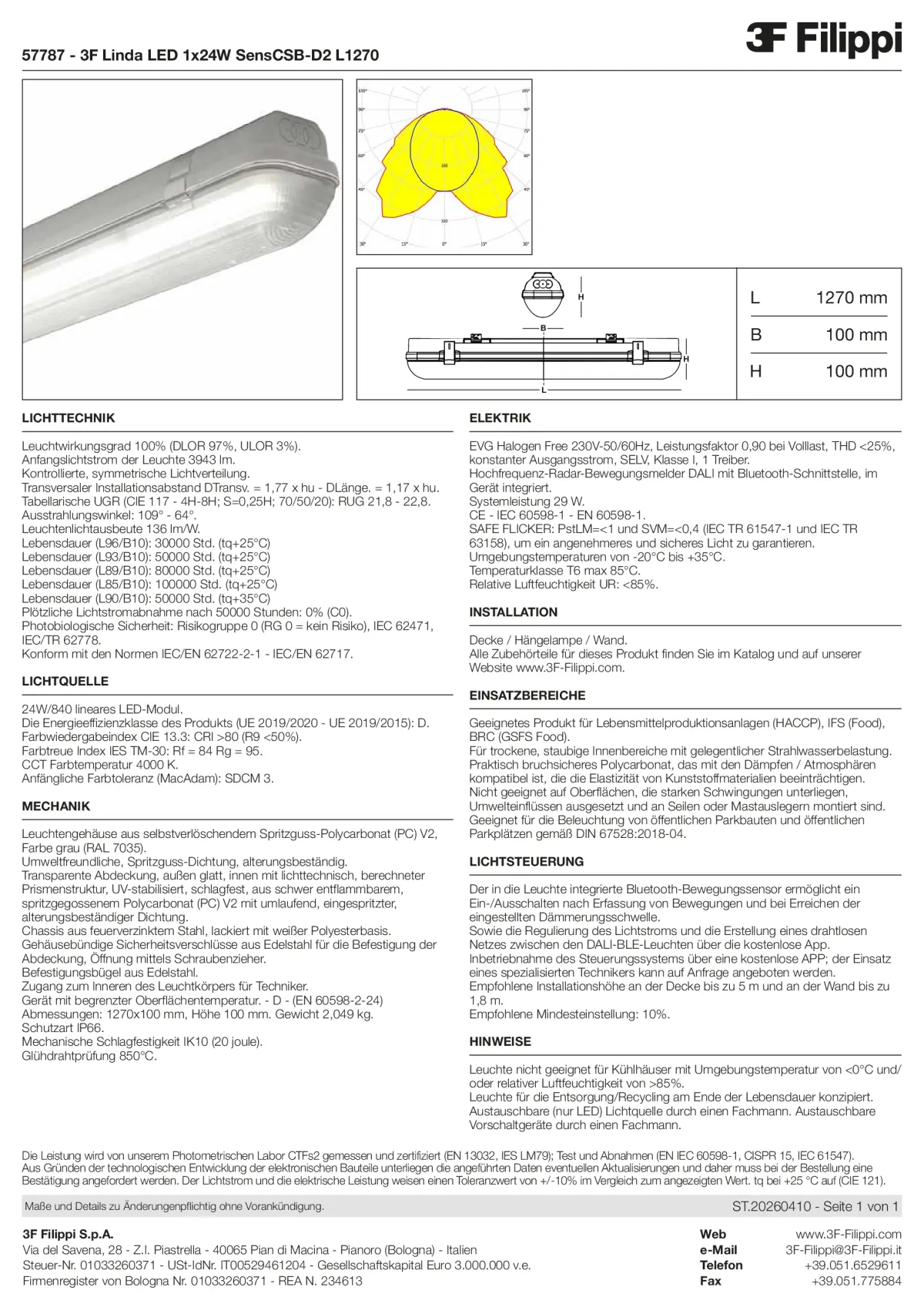 57787 - 3F Linda LED 1x24W SensCSB-D2 L1270 - Datasheet - de