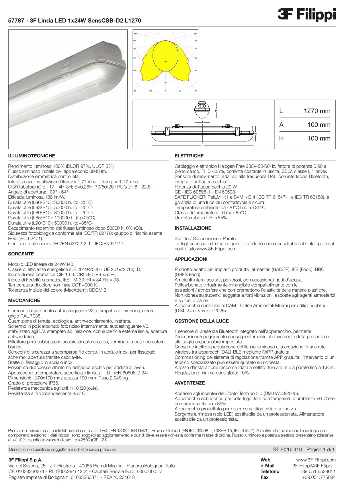 57787 - 3F Linda LED 1x24W SensCSB-D2 L1270 - Datasheet - it