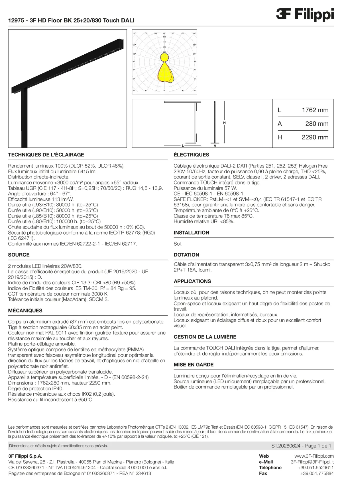 12975 - 3F HD Floor BK 25+20-830 Touch DALI - Datasheet - fr