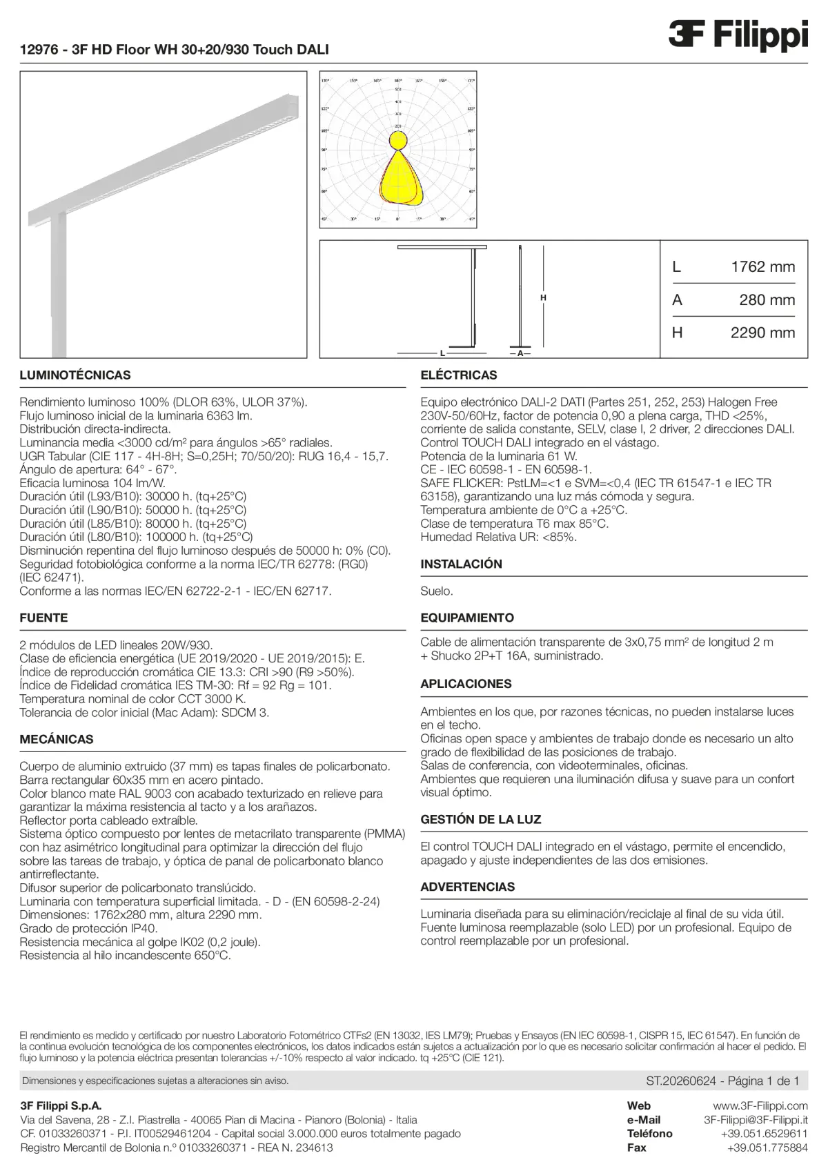 12976 - 3F HD Floor WH 30+20-930 Touch DALI - Datasheet - es