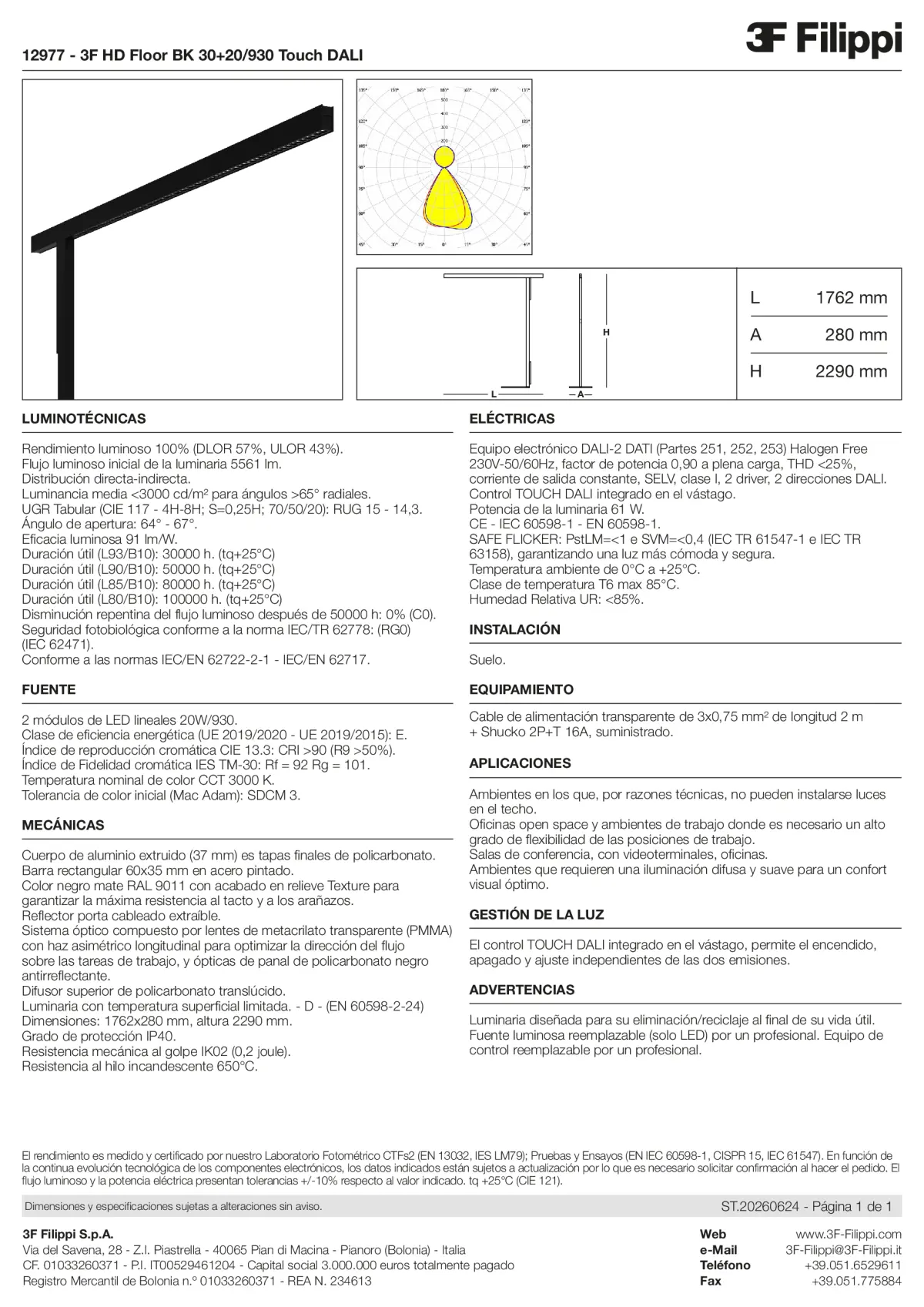 12977 - 3F HD Floor BK 30+20-930 Touch DALI - Datasheet - es