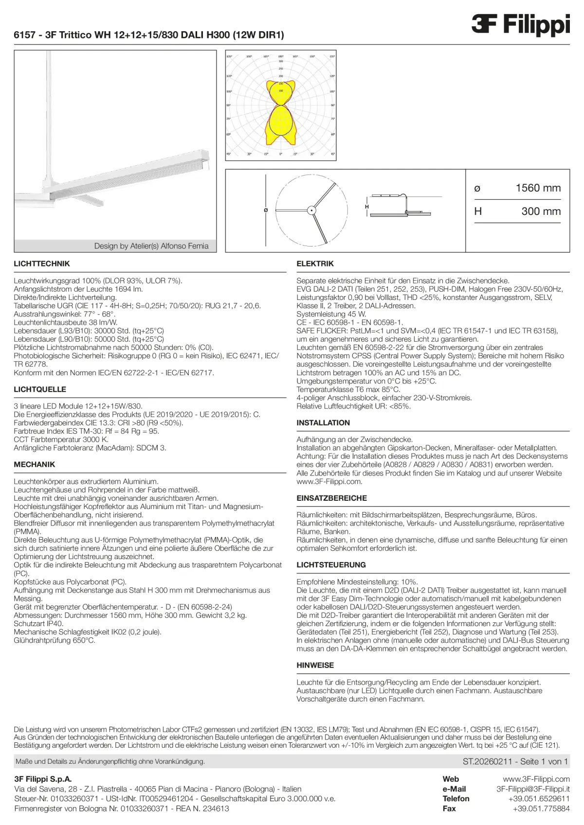 6157 - 3F Trittico WH 12+12+15-830 DALI H300 (12W DIR1) - Datasheet - de
