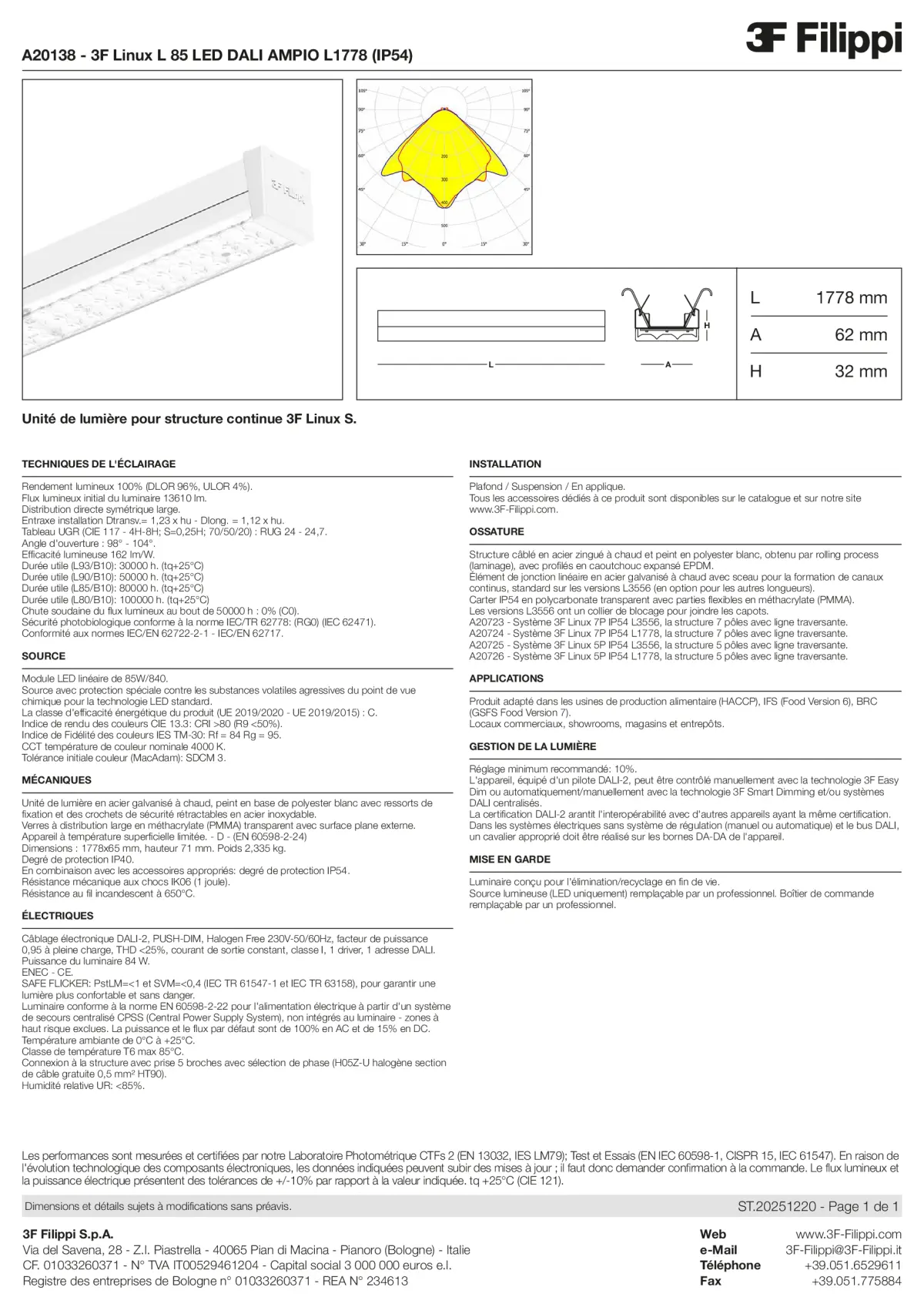 A20138 - 3F Linux L 85 LED DALI AMPIO L1778 (IP54) - Datasheet - fr