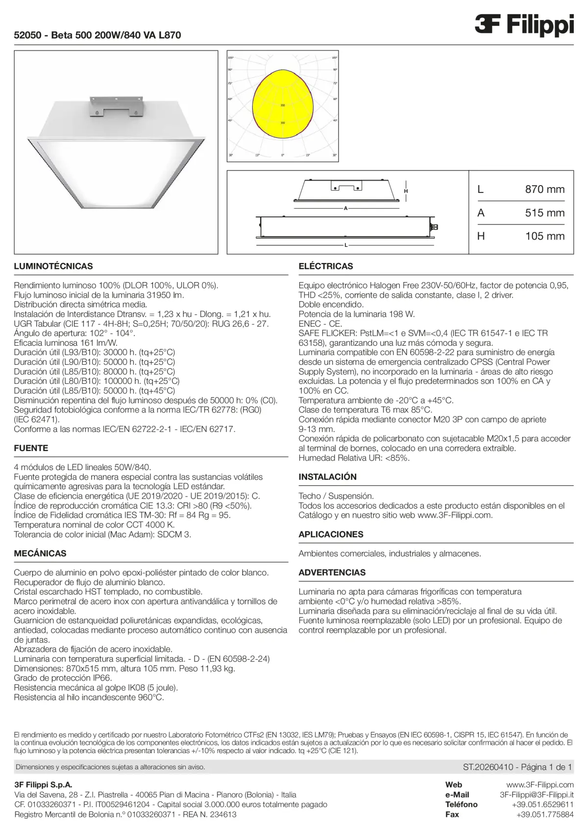 52050 - Beta 500 200W-840 VA L870 - Datasheet - es