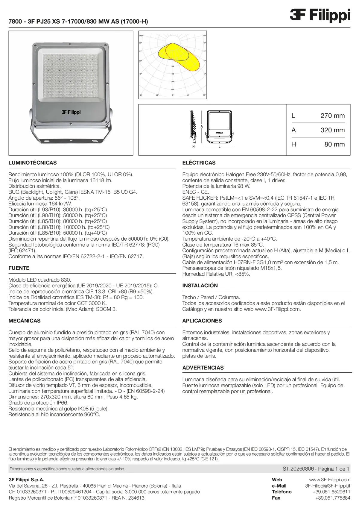 7800 - 3F PJ25 XS 7-17000-830 MW AS (17000-H) - Datasheet - es