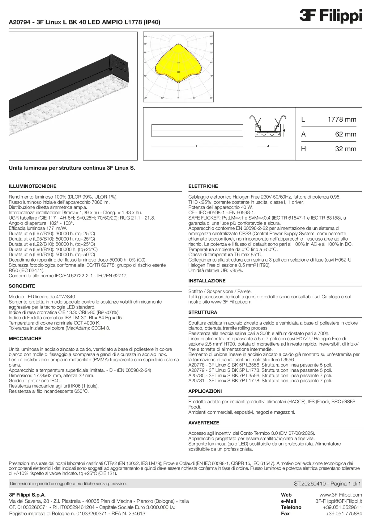 A20794 - 3F Linux L BK 40 LED AMPIO L1778 (IP40) - Datasheet - it