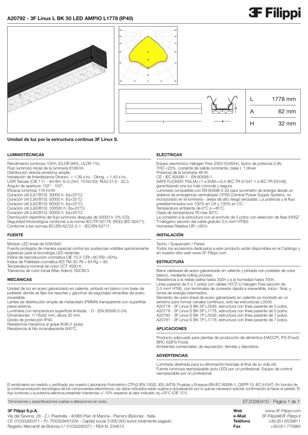 A20792 - 3F Linux L BK 50 LED AMPIO L1778 (IP40) - Datasheet - es