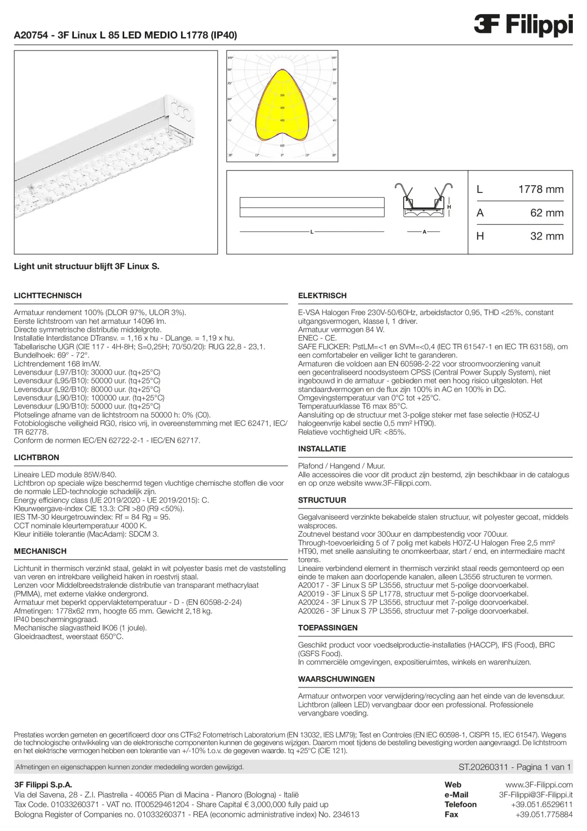 A20754 - 3F Linux L 85 LED MEDIO L1778 (IP40) - Datasheet - nl