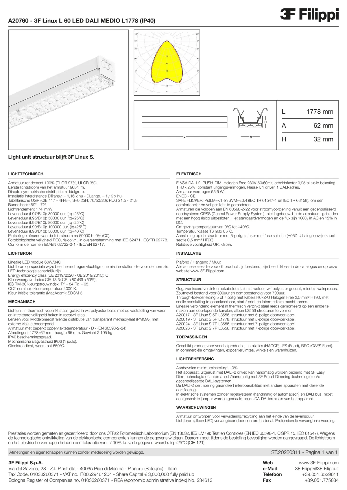 A20760 - 3F Linux L 60 LED DALI MEDIO L1778 (IP40) - Datasheet - nl