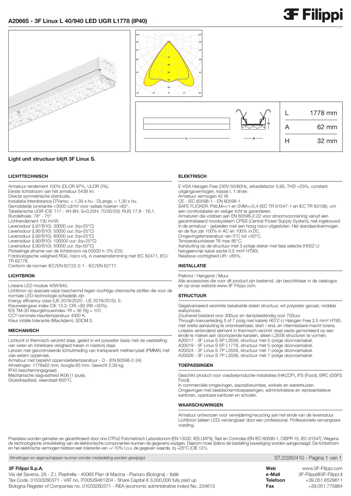 A20665 - 3F Linux L 40-940 LED UGR L1778 (IP40) - Datasheet - nl