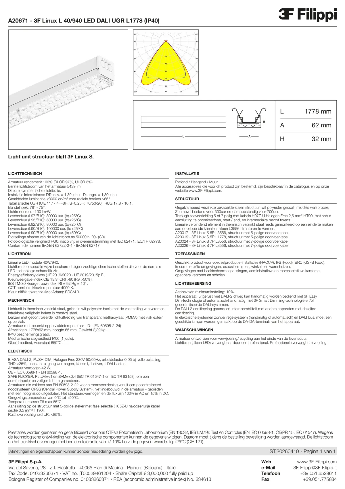 A20671 - 3F Linux L 40-940 LED DALI UGR L1778 (IP40) - Datasheet - nl