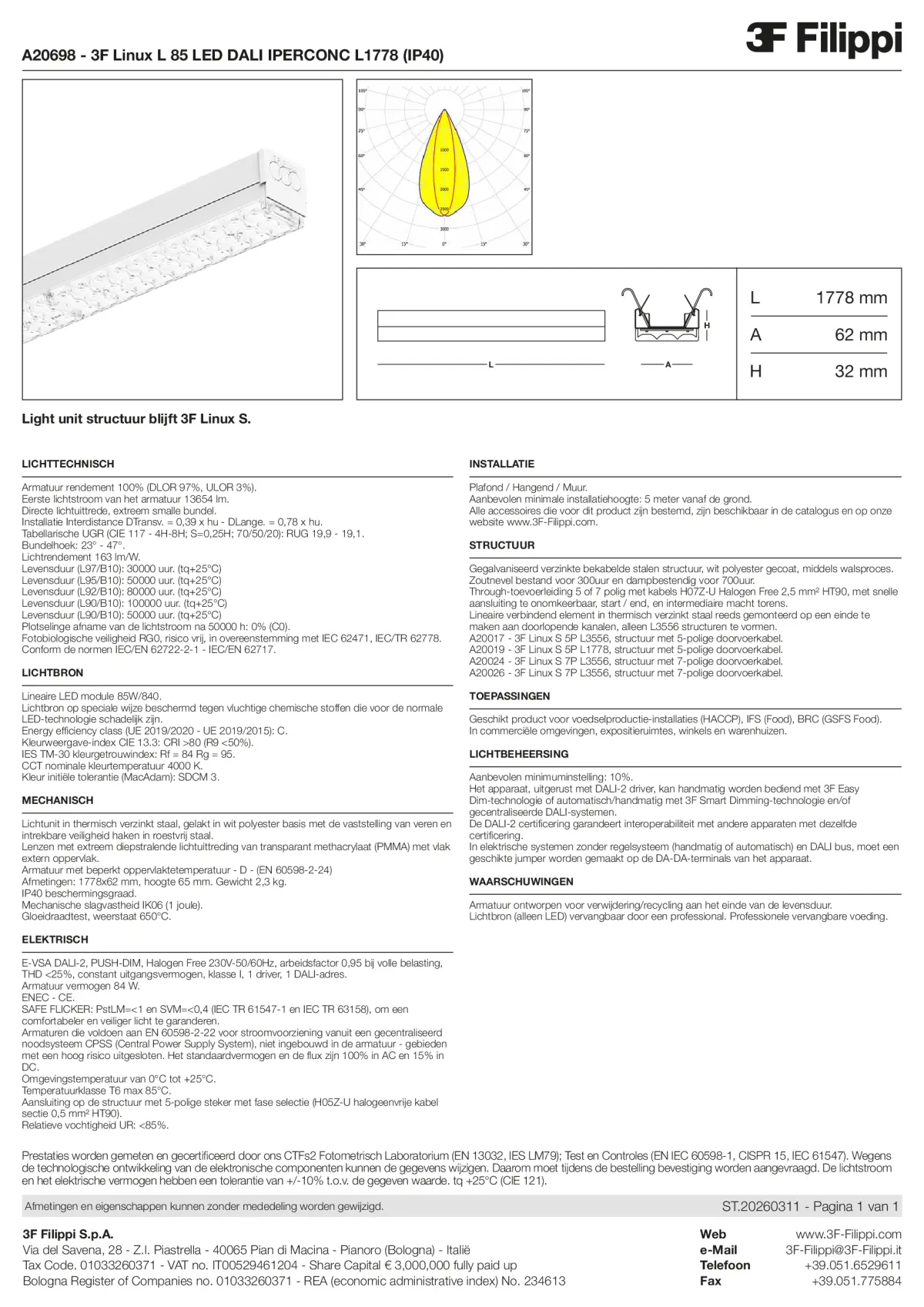 A20698 - 3F Linux L 85 LED DALI IPERCONC L1778 (IP40) - Datasheet - nl