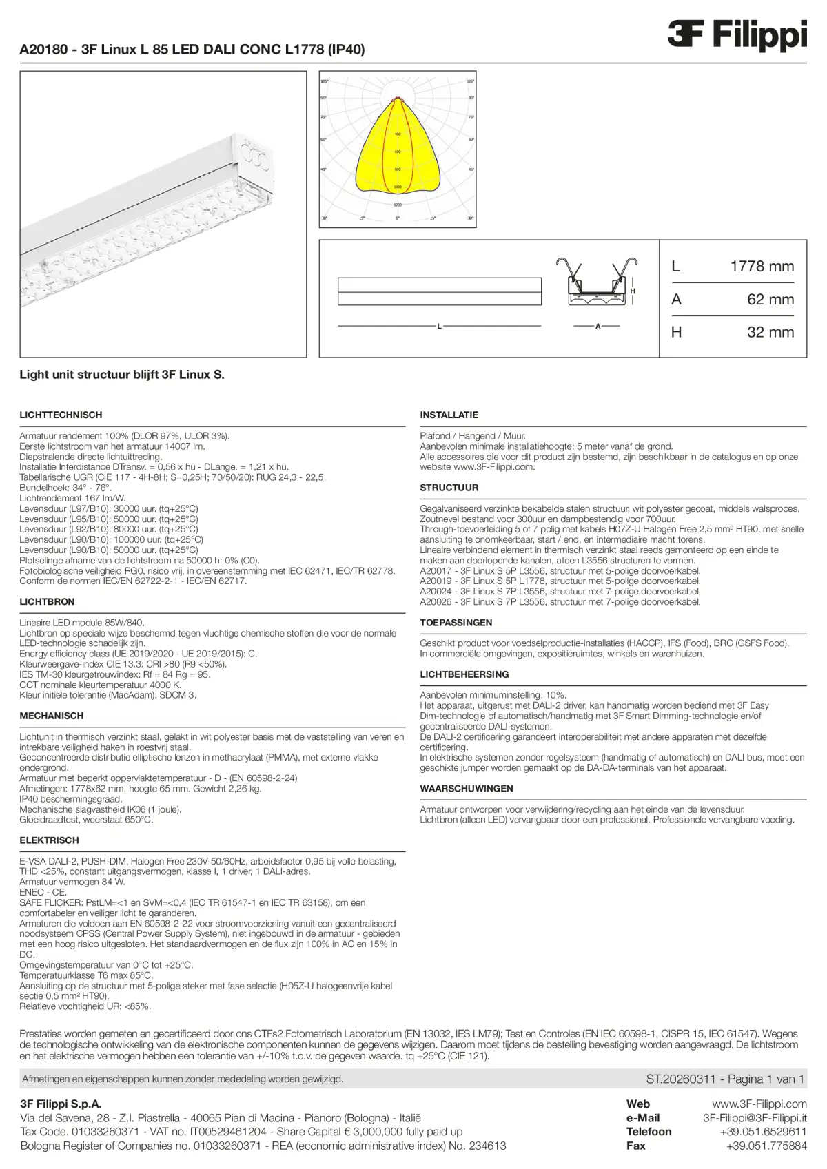 A20180 - 3F Linux L 85 LED DALI CONC L1778 (IP40) - Datasheet - nl