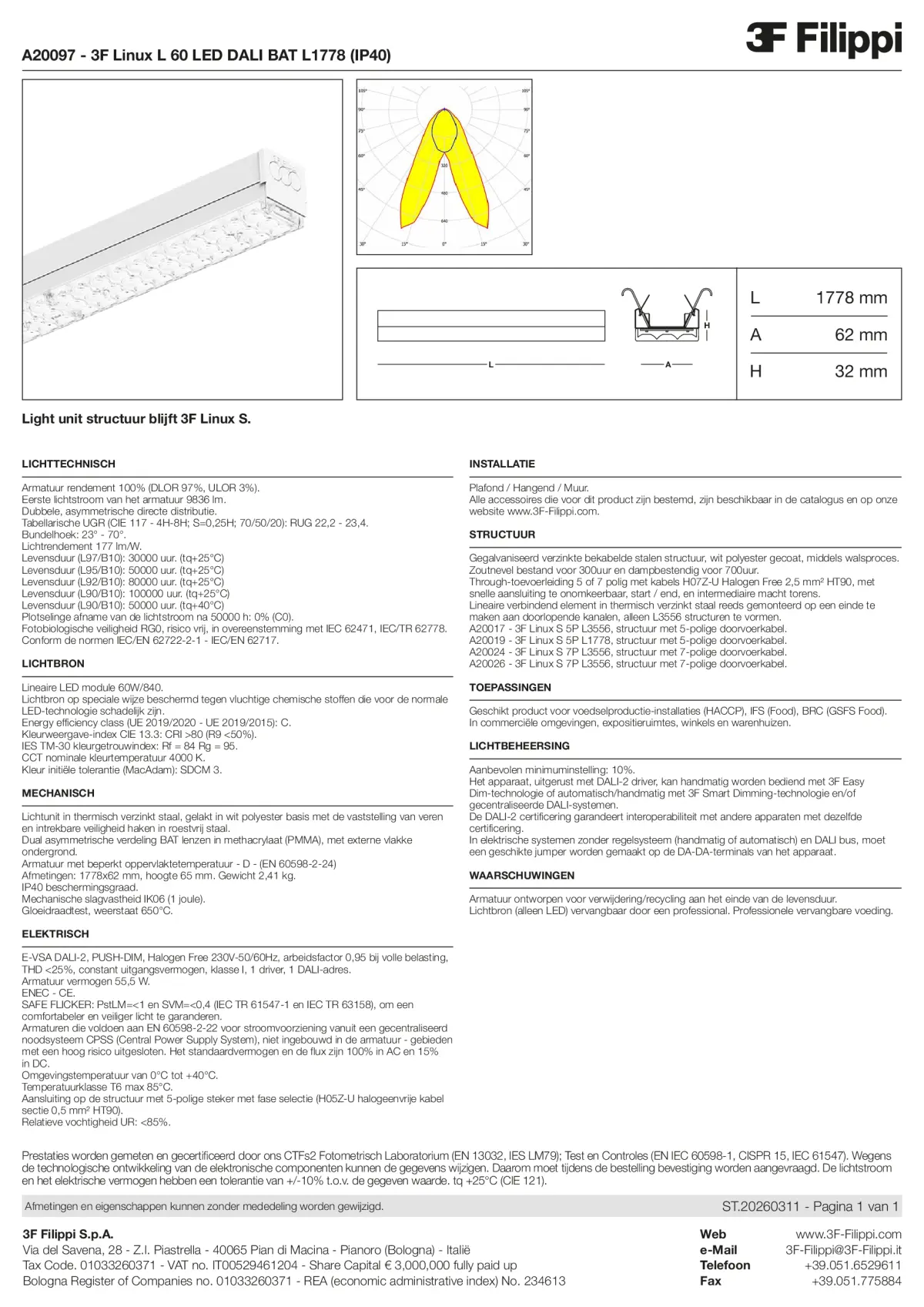 A20097 - 3F Linux L 60 LED DALI BAT L1778 (IP40) - Datasheet - nl
