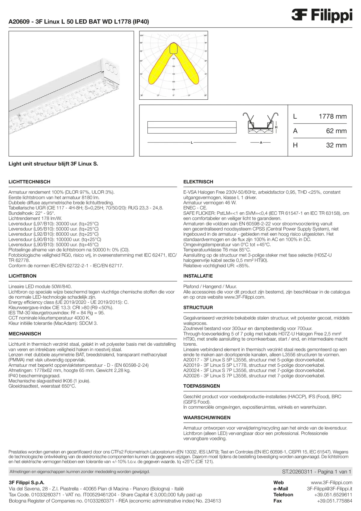 A20609 - 3F Linux L 50 LED BAT WD L1778 (IP40) - Datasheet - nl