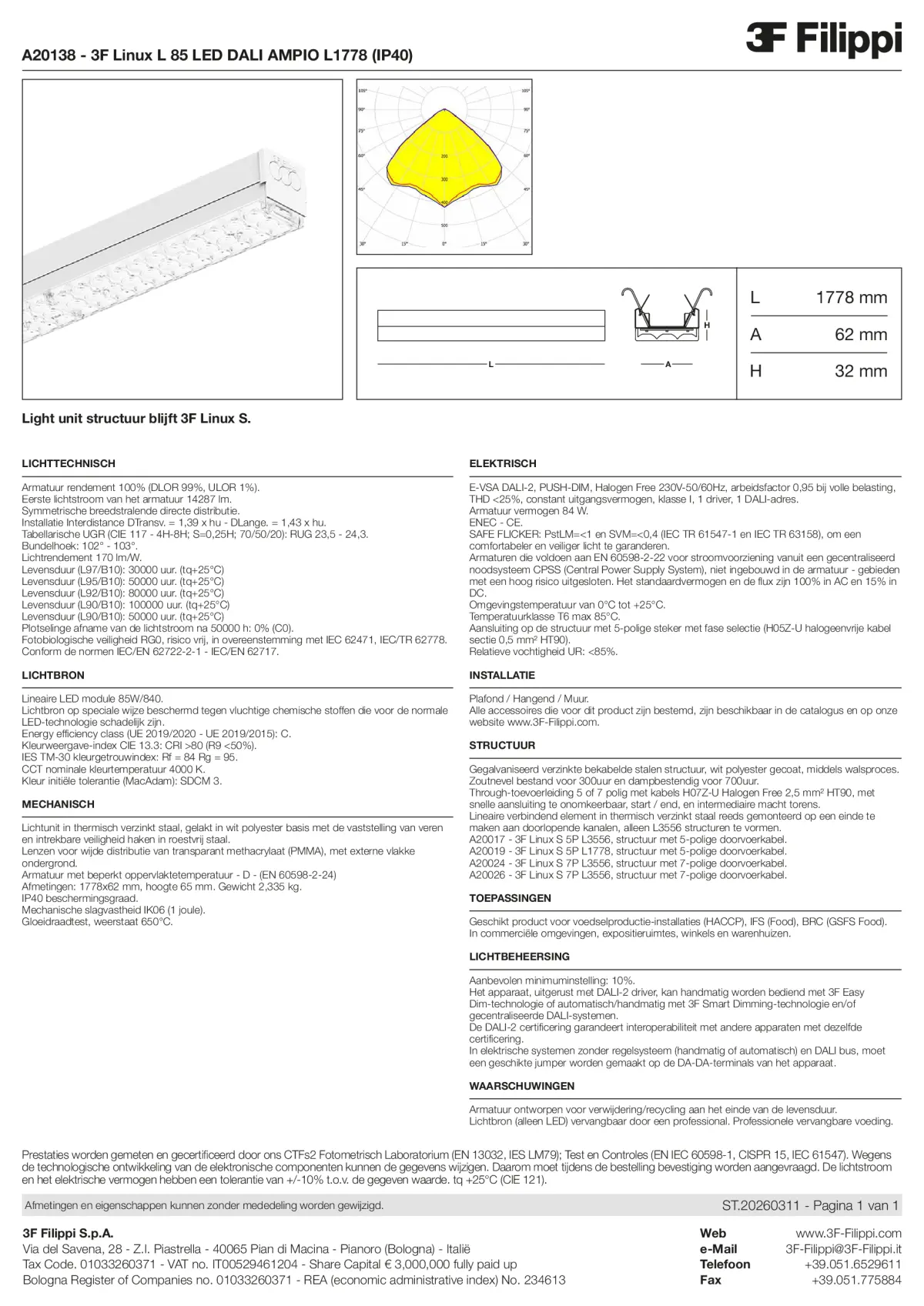 A20138 - 3F Linux L 85 LED DALI AMPIO L1778 (IP40) - Datasheet - nl