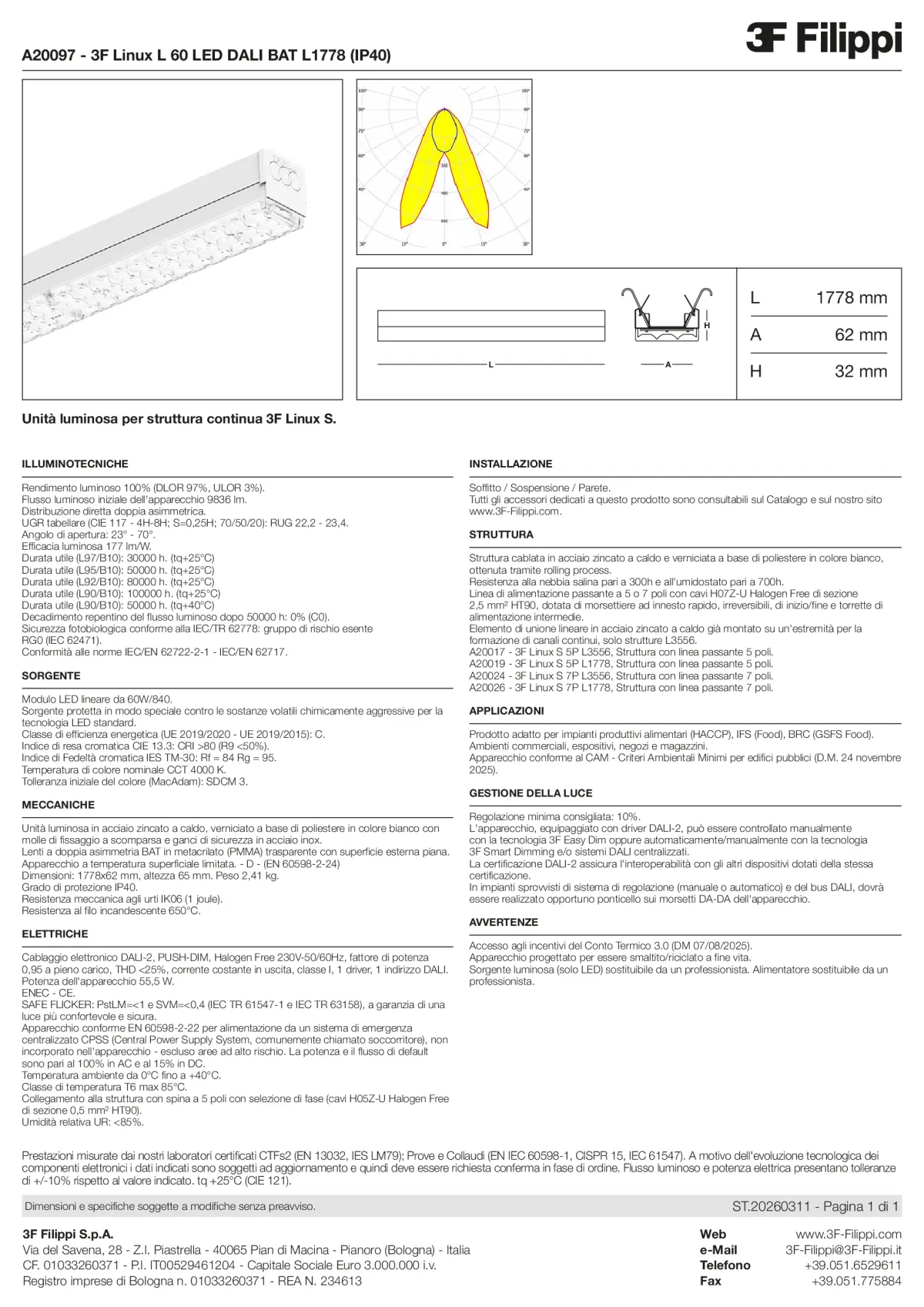 A20097 - 3F Linux L 60 LED DALI BAT L1778 (IP40) - Datasheet - it