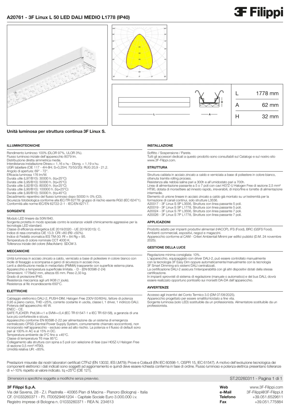 A20761 - 3F Linux L 50 LED DALI MEDIO L1778 (IP40) - Datasheet - it