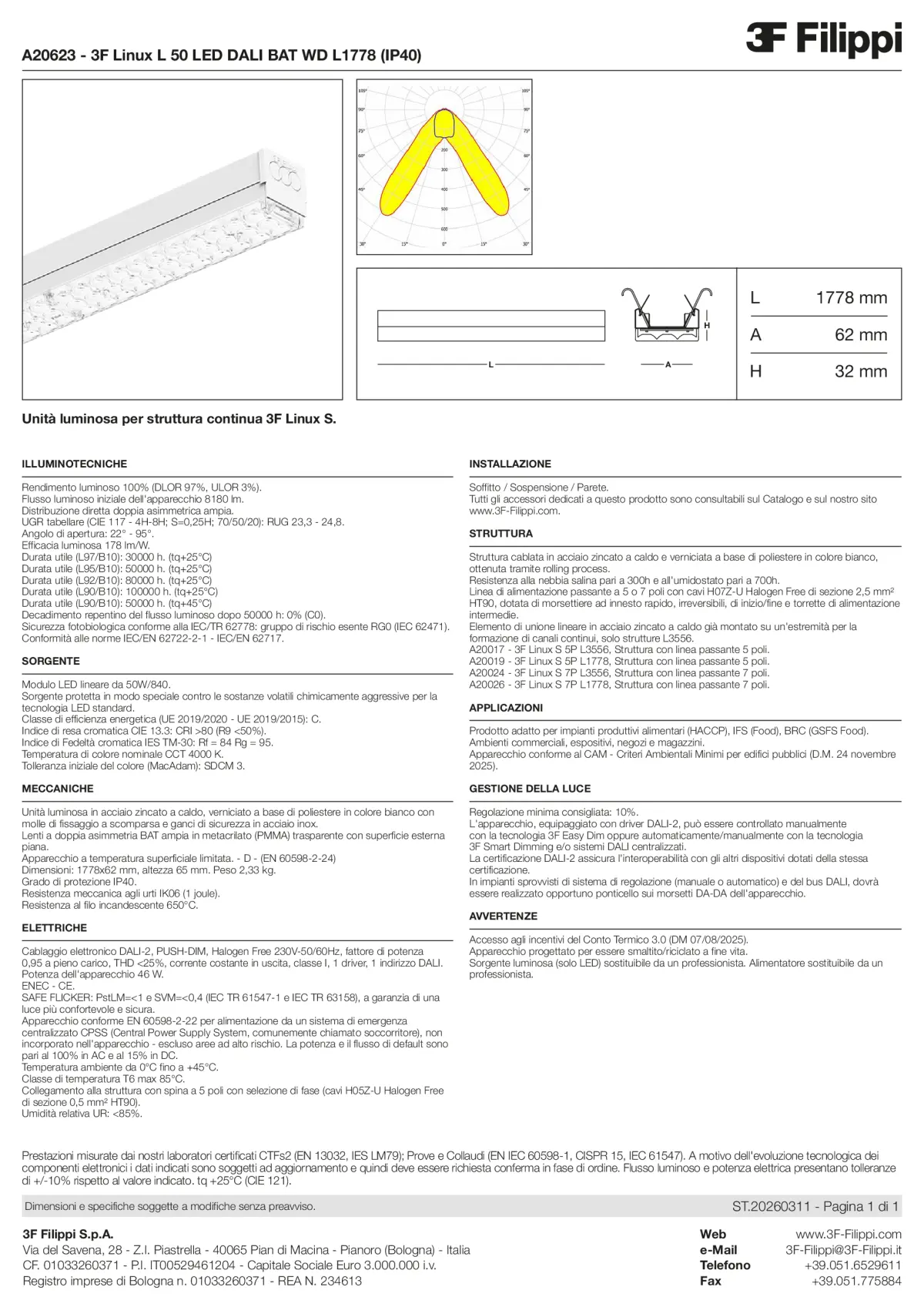 A20623 - 3F Linux L 50 LED DALI BAT WD L1778 (IP40) - Datasheet - it