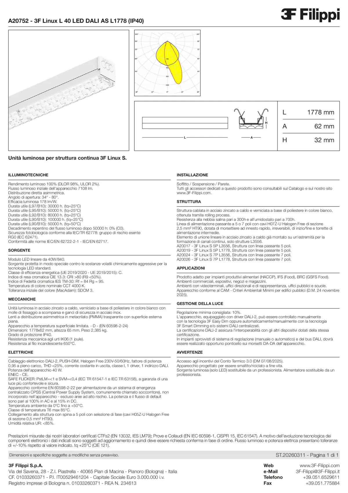 A20752 - 3F Linux L 40 LED DALI AS L1778 (IP40) - Datasheet - it