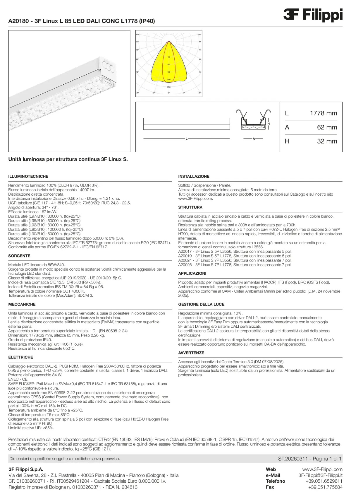 A20180 - 3F Linux L 85 LED DALI CONC L1778 (IP40) - Datasheet - it