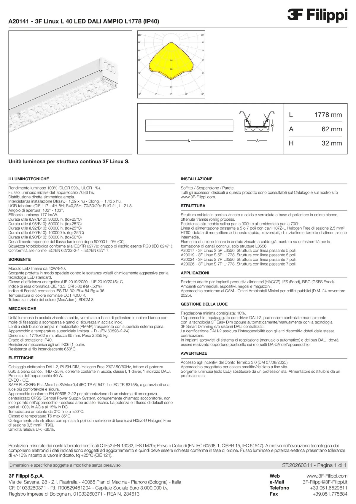 A20141 - 3F Linux L 40 LED DALI AMPIO L1778 (IP40) - Datasheet - it