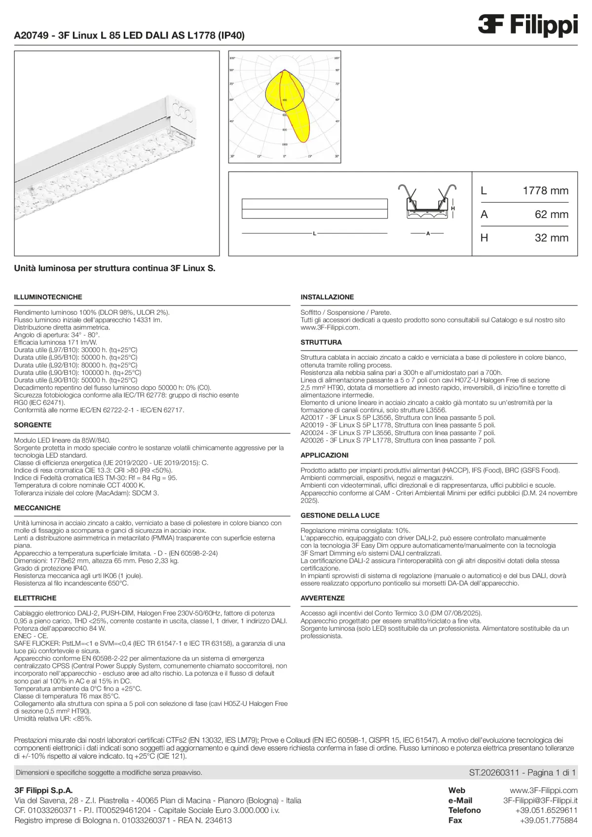 A20749 - 3F Linux L 85 LED DALI AS L1778 (IP40) - Datasheet - it