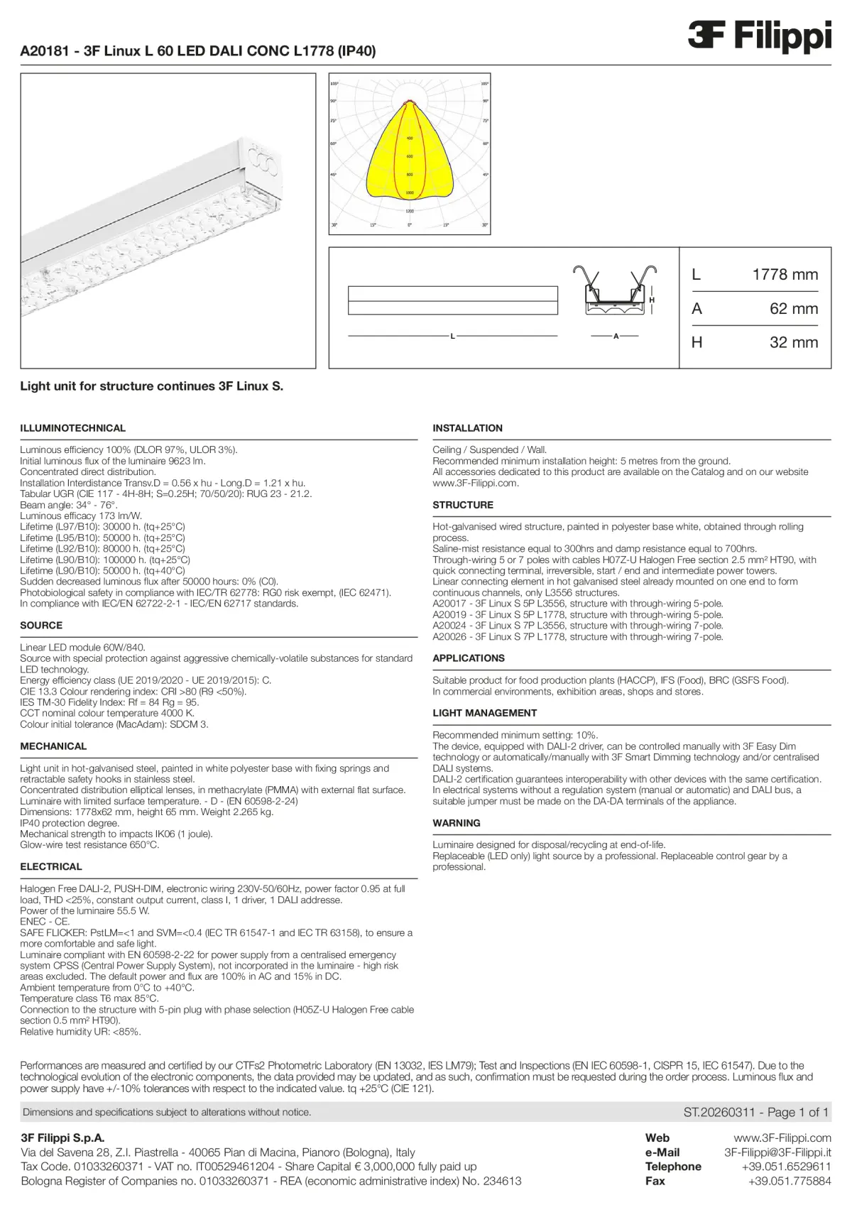 A20181 - 3F Linux L 60 LED DALI CONC L1778 (IP40) - Datasheet - en