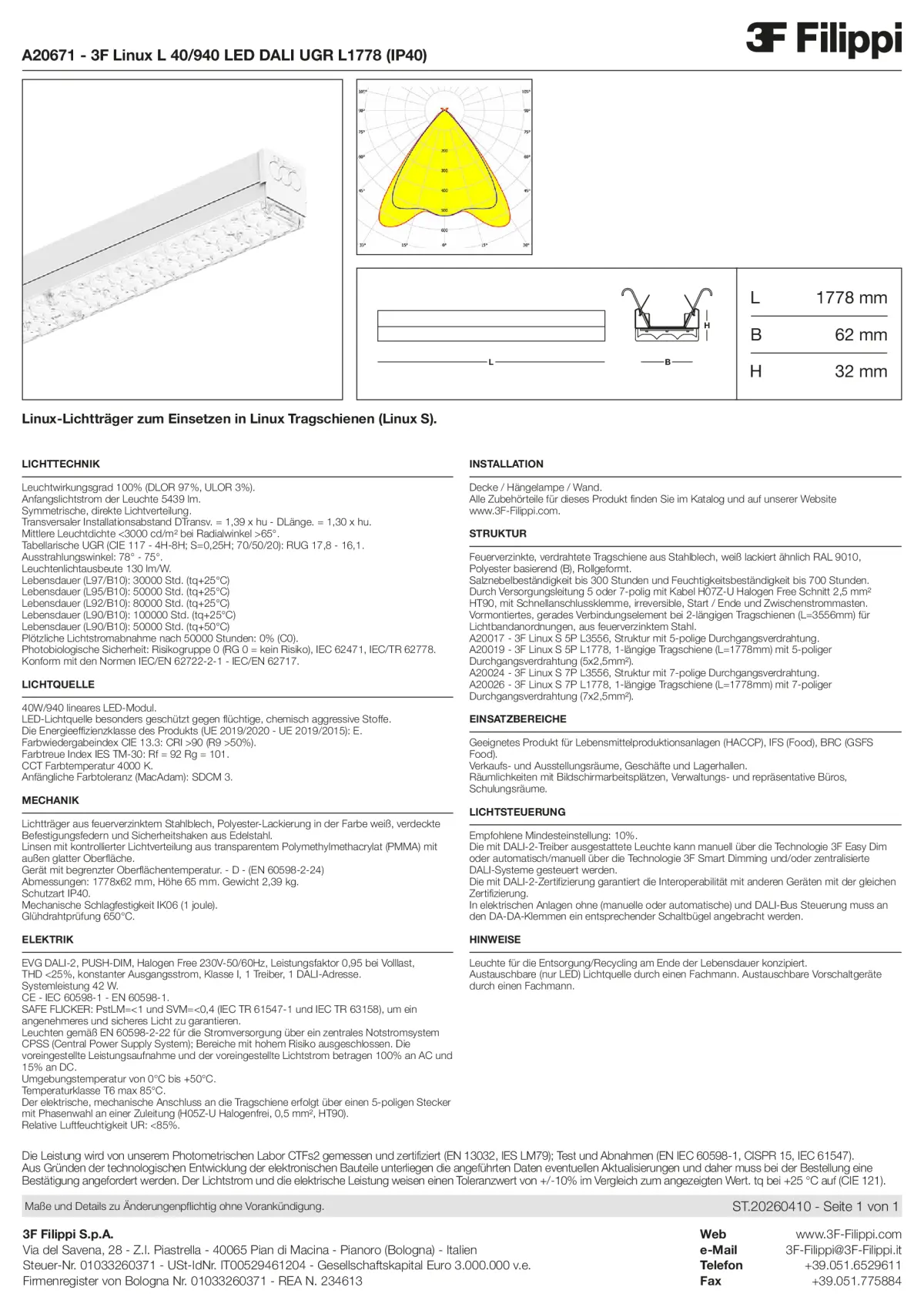 A20671 - 3F Linux L 40-940 LED DALI UGR L1778 (IP40) - Datasheet - de