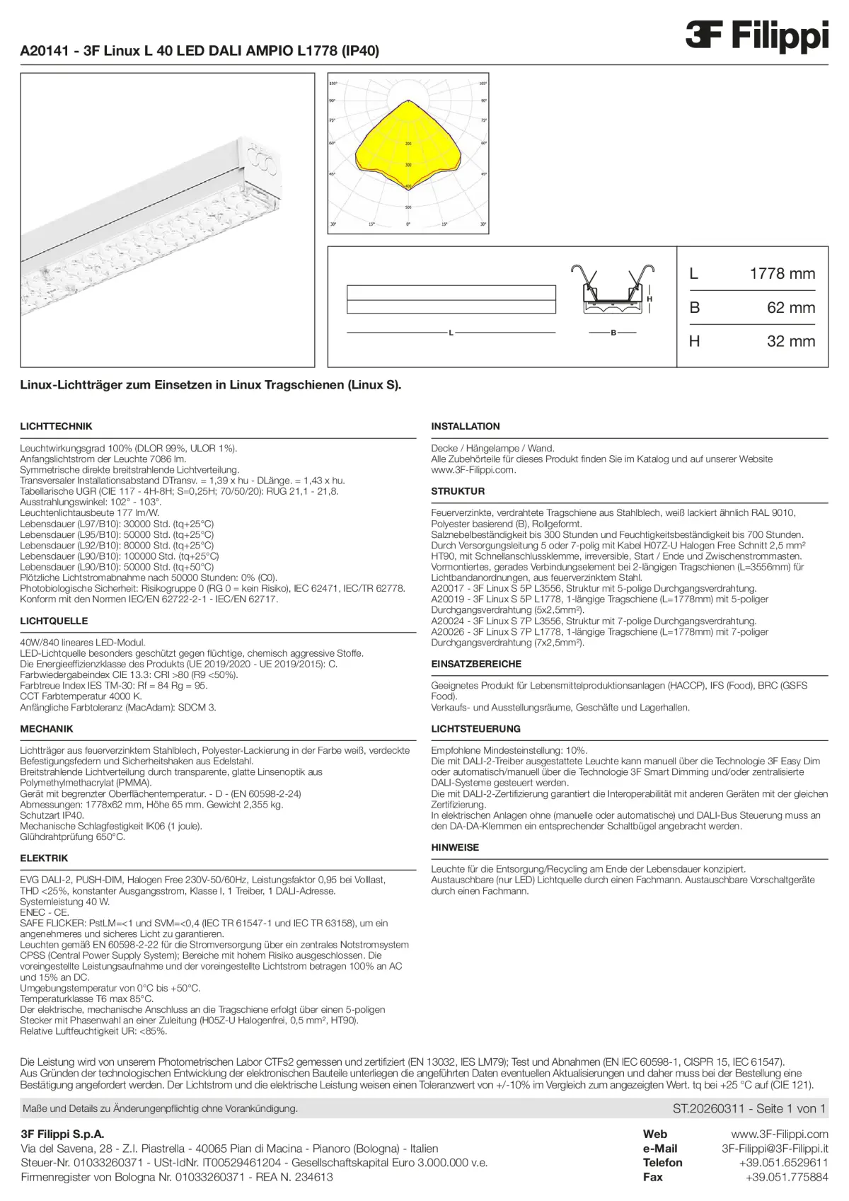 A20141 - 3F Linux L 40 LED DALI AMPIO L1778 (IP40) - Datasheet - de