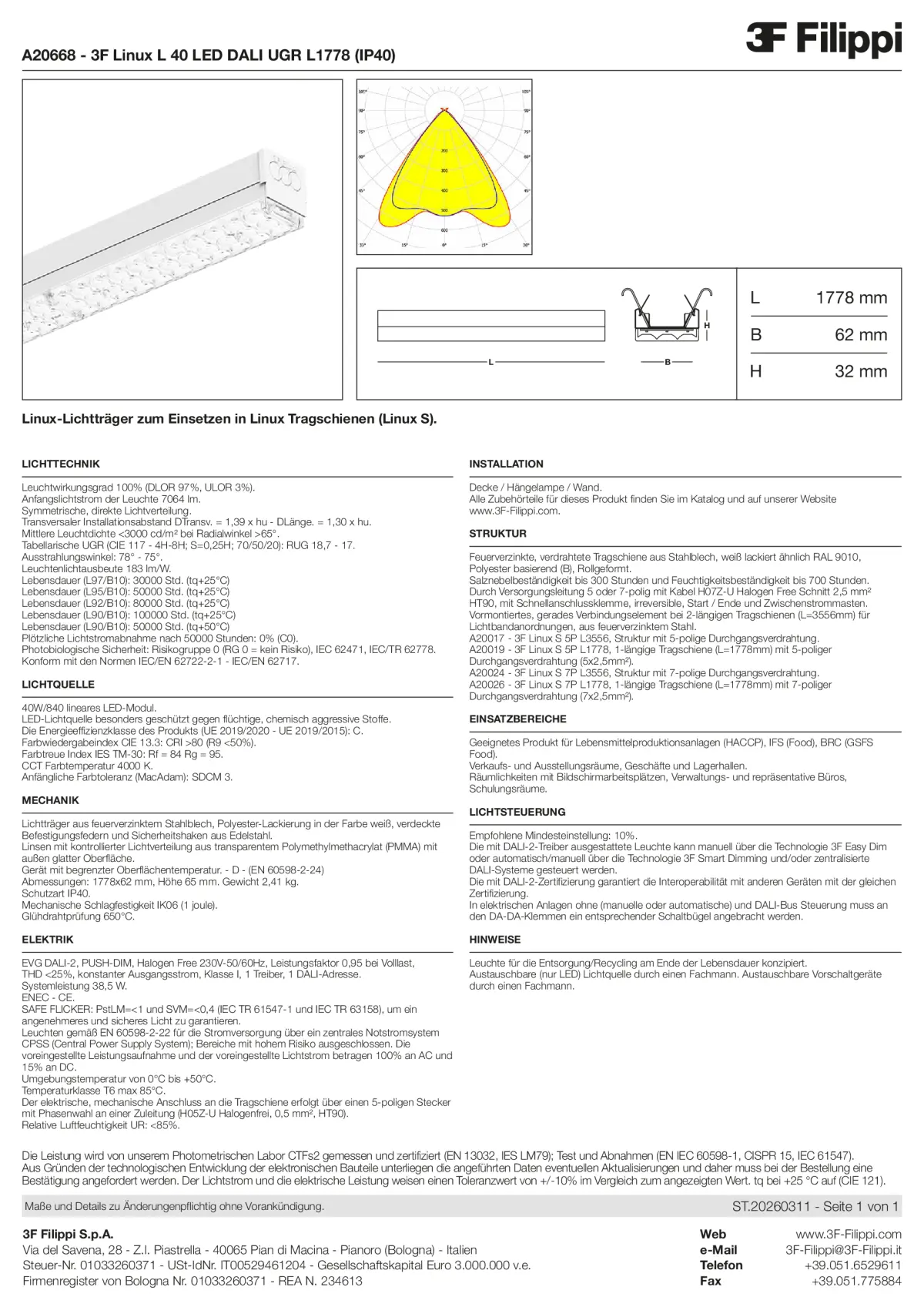 A20668 - 3F Linux L 40 LED DALI UGR L1778 (IP40) - Datasheet - de