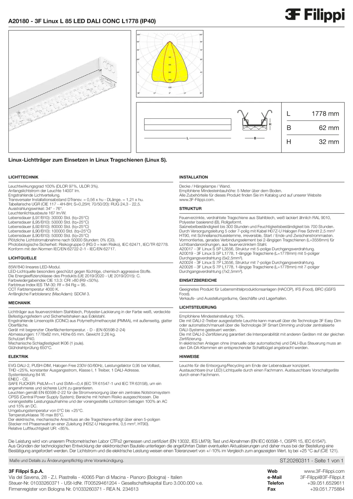 A20180 - 3F Linux L 85 LED DALI CONC L1778 (IP40) - Datasheet - de