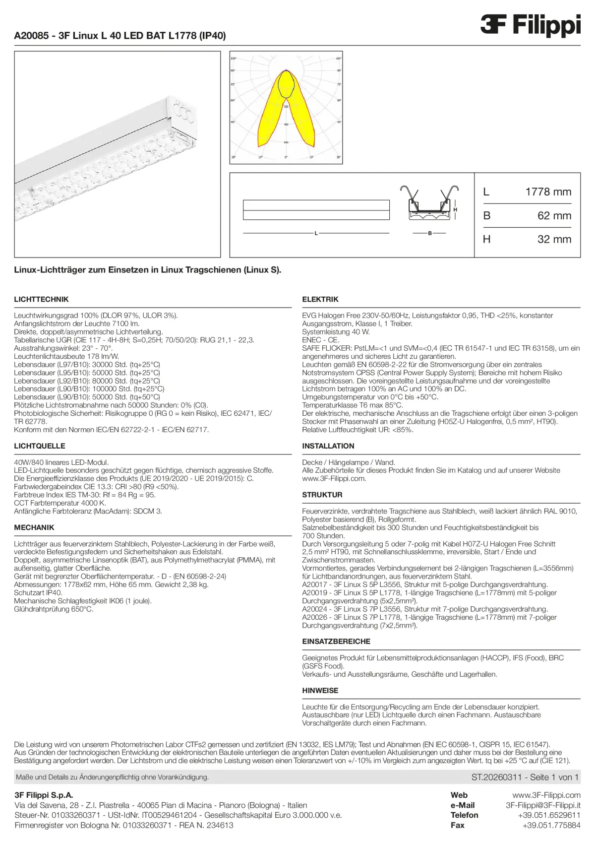 A20085 - 3F Linux L 40 LED BAT L1778 (IP40) - Datasheet - de