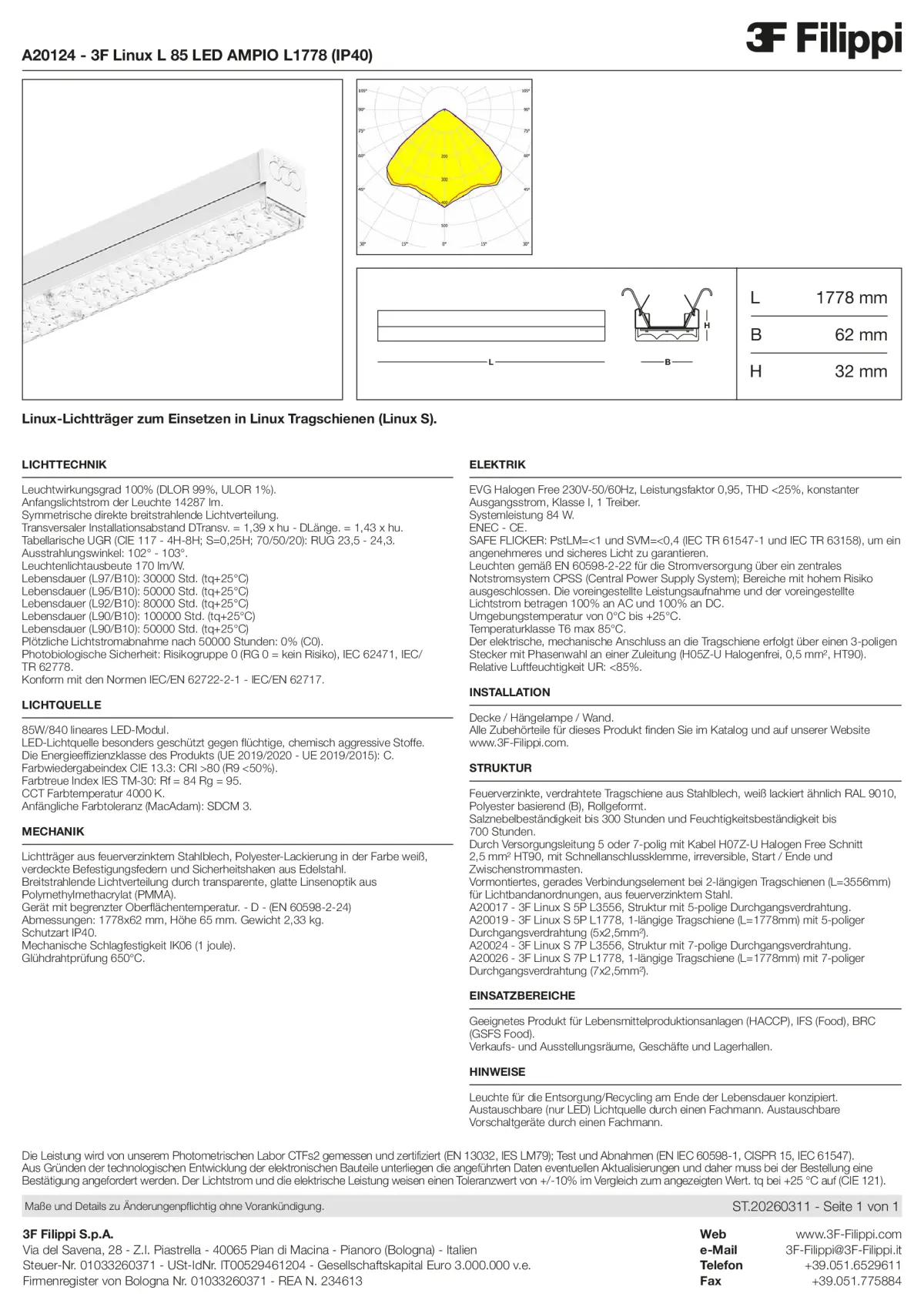 A20124 - 3F Linux L 85 LED AMPIO L1778 (IP40) - Datasheet - de