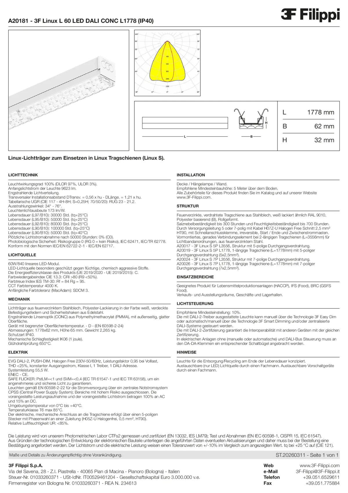 A20181 - 3F Linux L 60 LED DALI CONC L1778 (IP40) - Datasheet - de